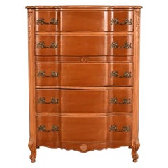 Kent Coffey French Provincial Louis XV Carved Cherry Wood Highboy Dresser