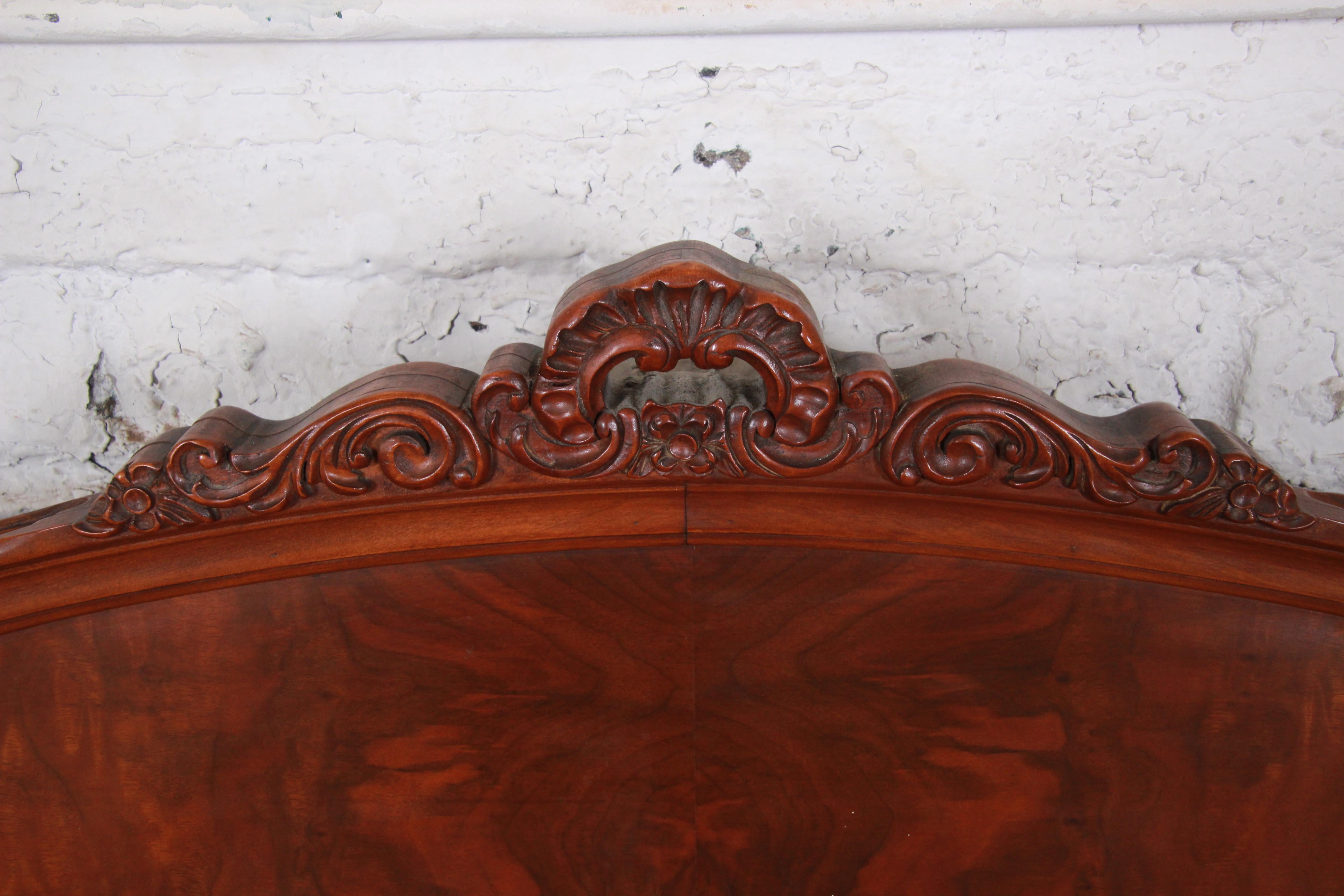 Mid-20th Century Kent Coffey French Provincial Louis XV Style Inlaid Burled Walnut Full Size Bed