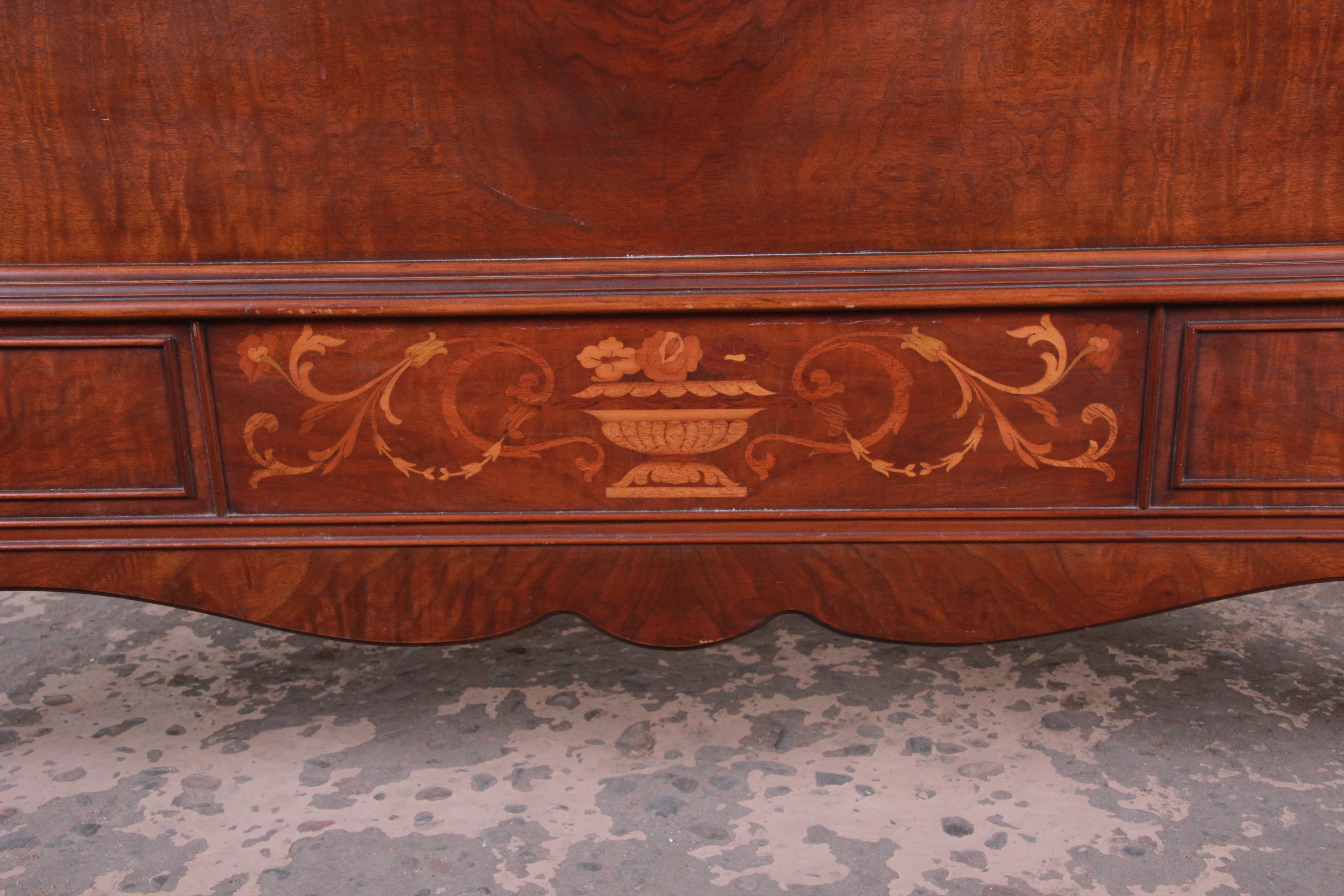Kent Coffey French Provincial Louis XV Style Inlaid Burled Walnut Full Size Bed 2