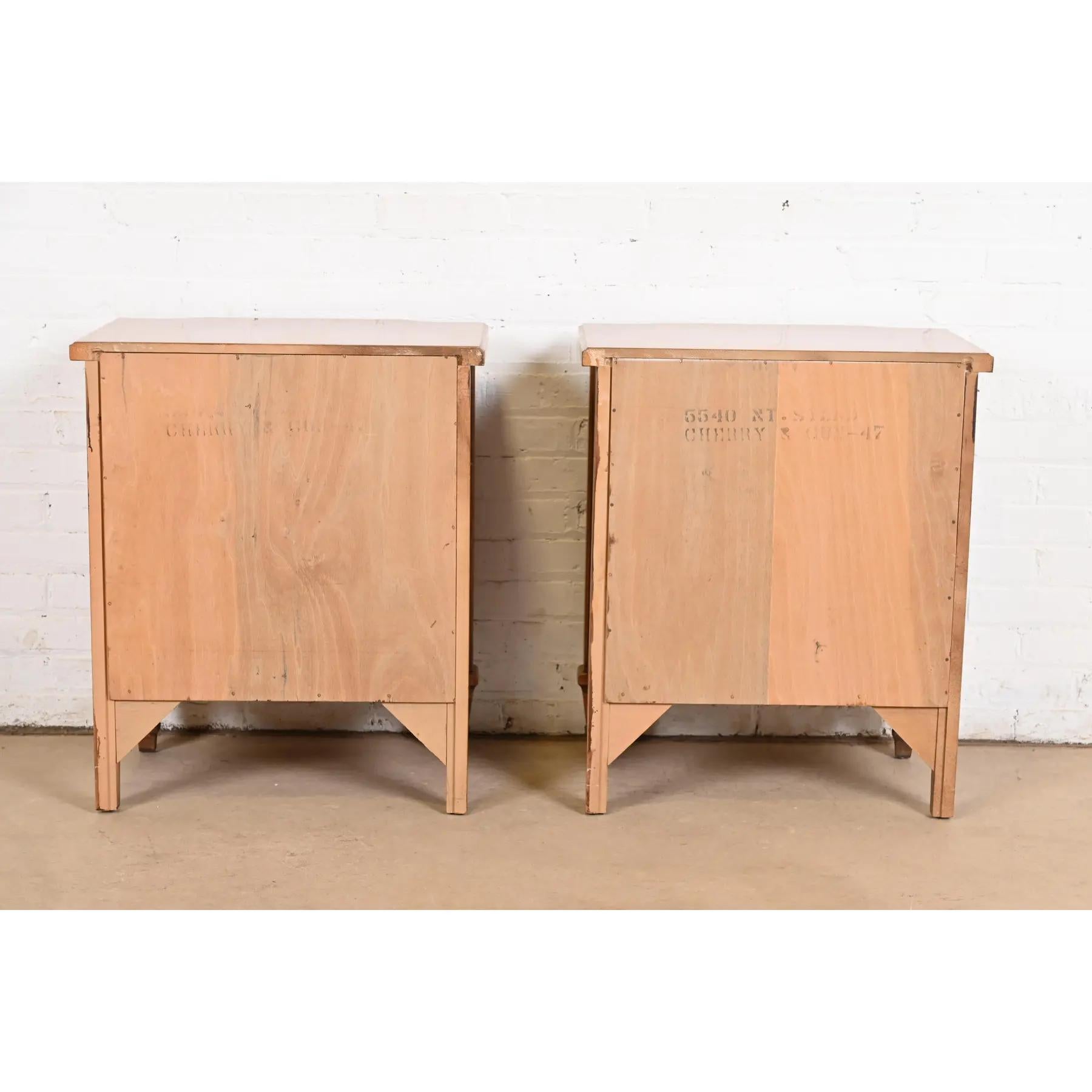 Kent Coffey French Regency Louis XVI Carved Cherry Wood Nightstands, Pair For Sale 5
