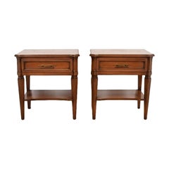 Kent Coffey French Regency Louis XVI Carved Cherry Wood Nightstands, Pair