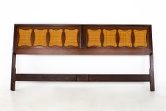 Kent Coffey Greenbrier Style Mid Century Walnut and Rattan King Headboard