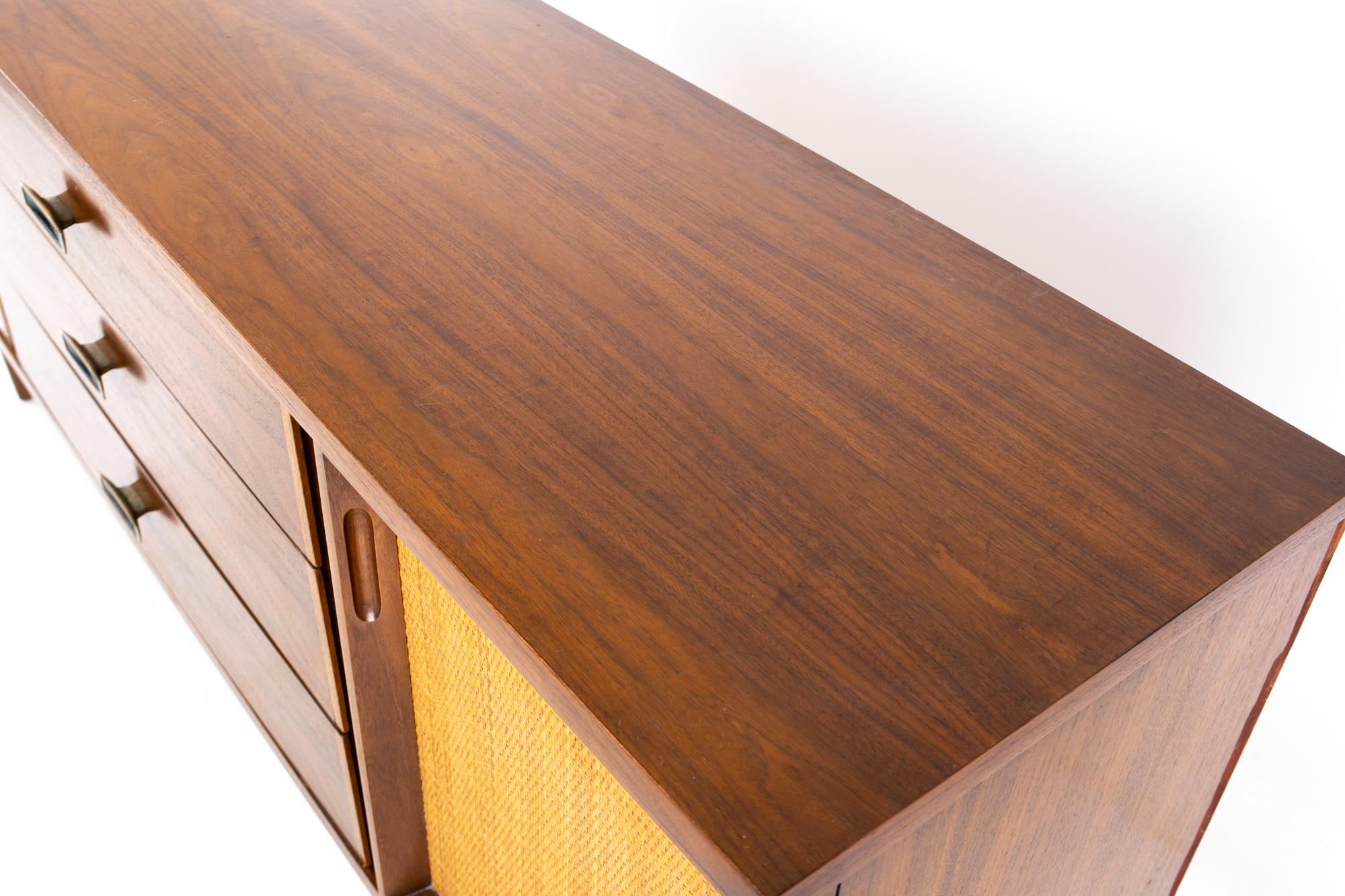 Late 20th Century Kent Coffey Mid Century Cane Front Dresser or Credenza