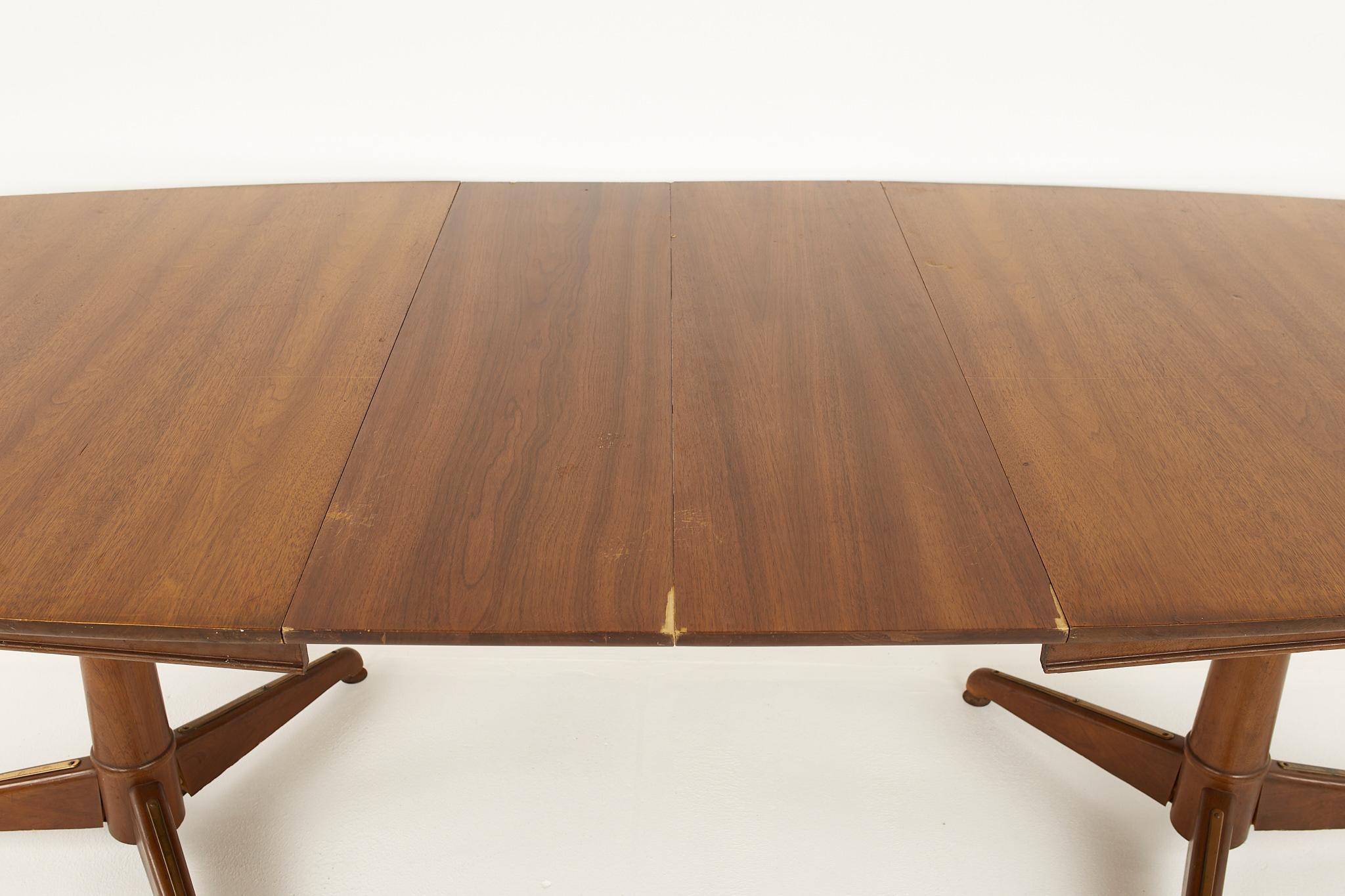 Kent Coffey Mid Century Pedestal Base 10 Seat Walnut Dining Table For Sale 5