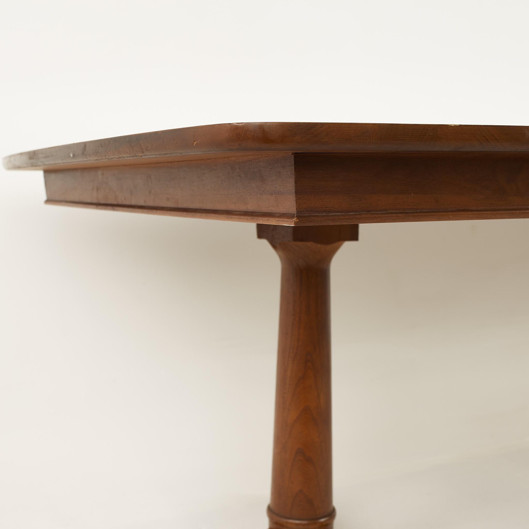 Kent Coffey Mid Century Pedestal Base 10 Seat Walnut Dining Table For Sale 10