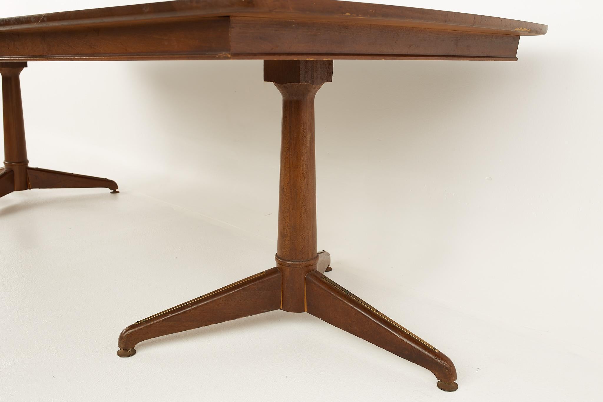 Kent Coffey Mid Century Pedestal Base 10 Seat Walnut Dining Table For Sale 11