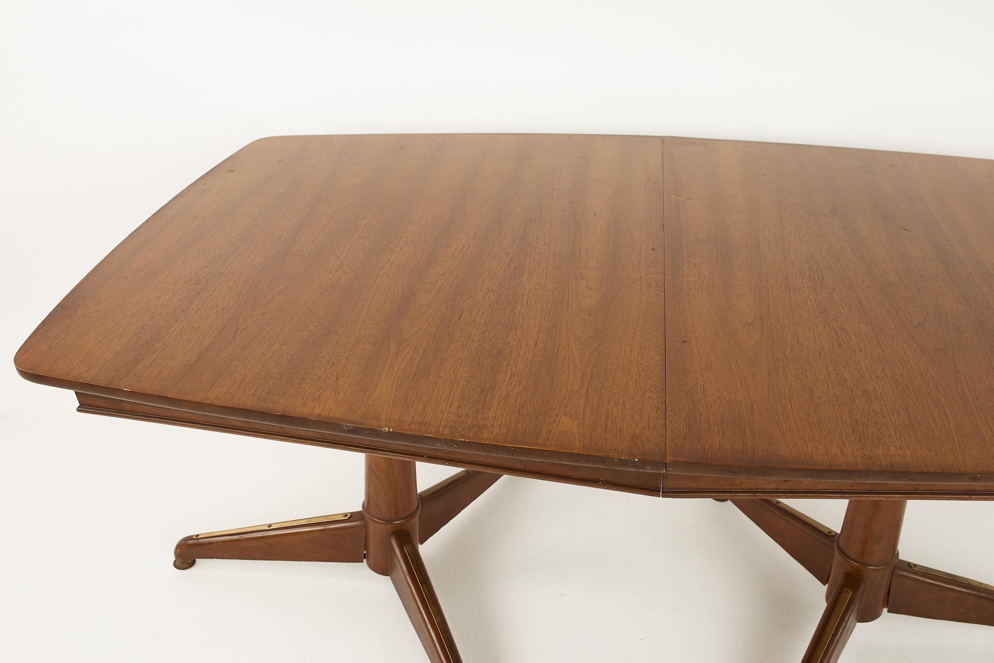 American Kent Coffey Mid Century Pedestal Base 10 Seat Walnut Dining Table For Sale