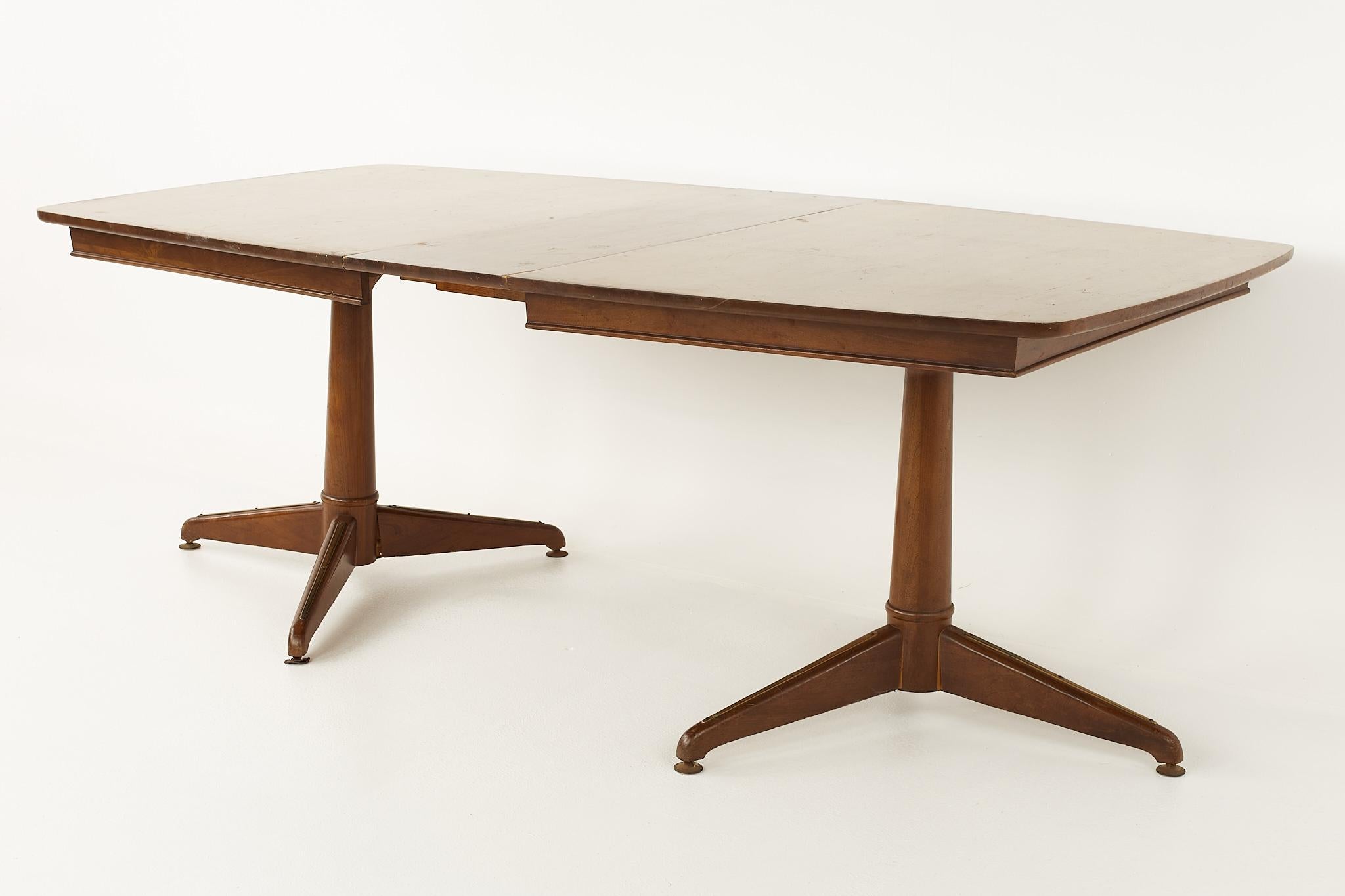 Late 20th Century Kent Coffey Mid Century Pedestal Base 10 Seat Walnut Dining Table For Sale