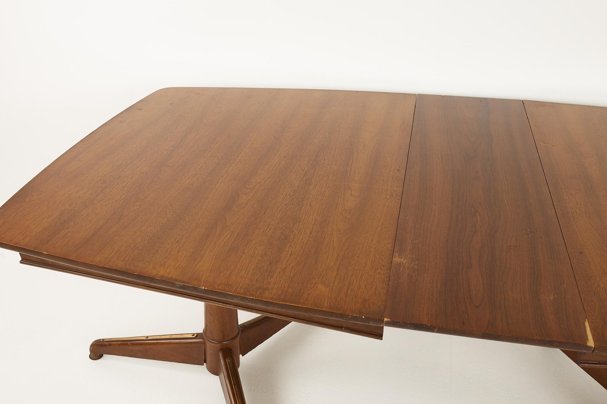 Kent Coffey Mid Century Pedestal Base 10 Seat Walnut Dining Table For Sale 1