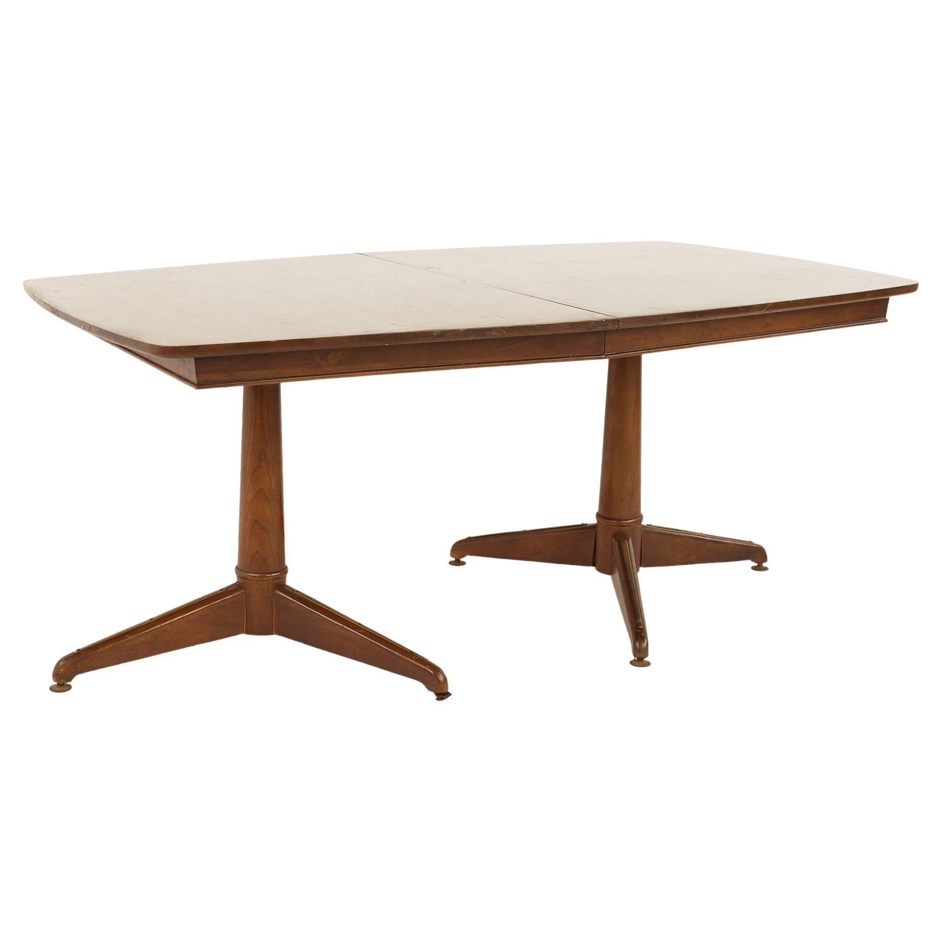 Kent Coffey Mid Century Pedestal Base 10 Seat Walnut Dining Table For Sale