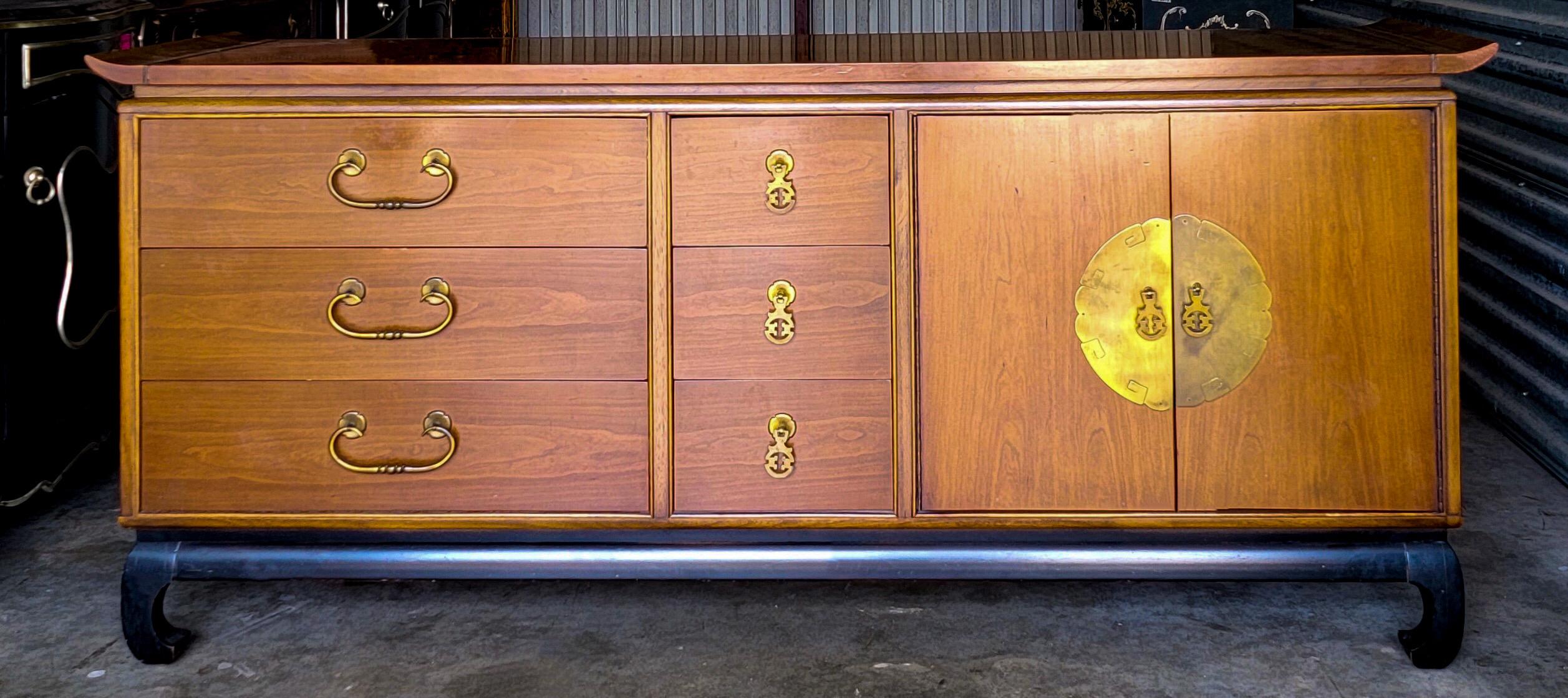 Kent Coffey Modern Ming Style Amerasia Brass & Walnut Credenza / Chest 3