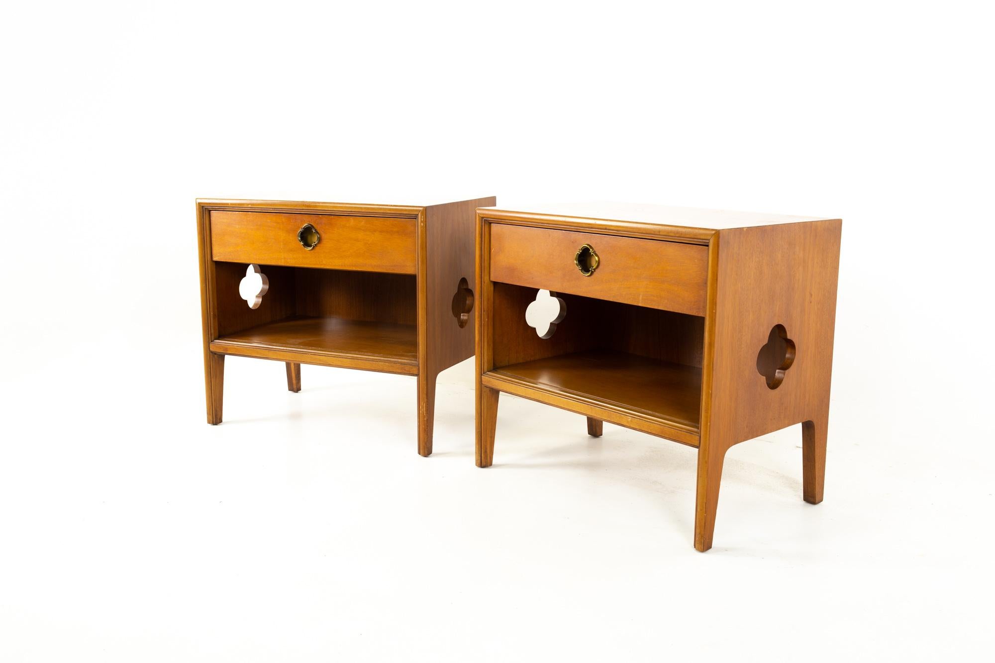 Mid-Century Modern Kent Coffey Panorama Mid Century Walnut and Brass Nightstands, Pair