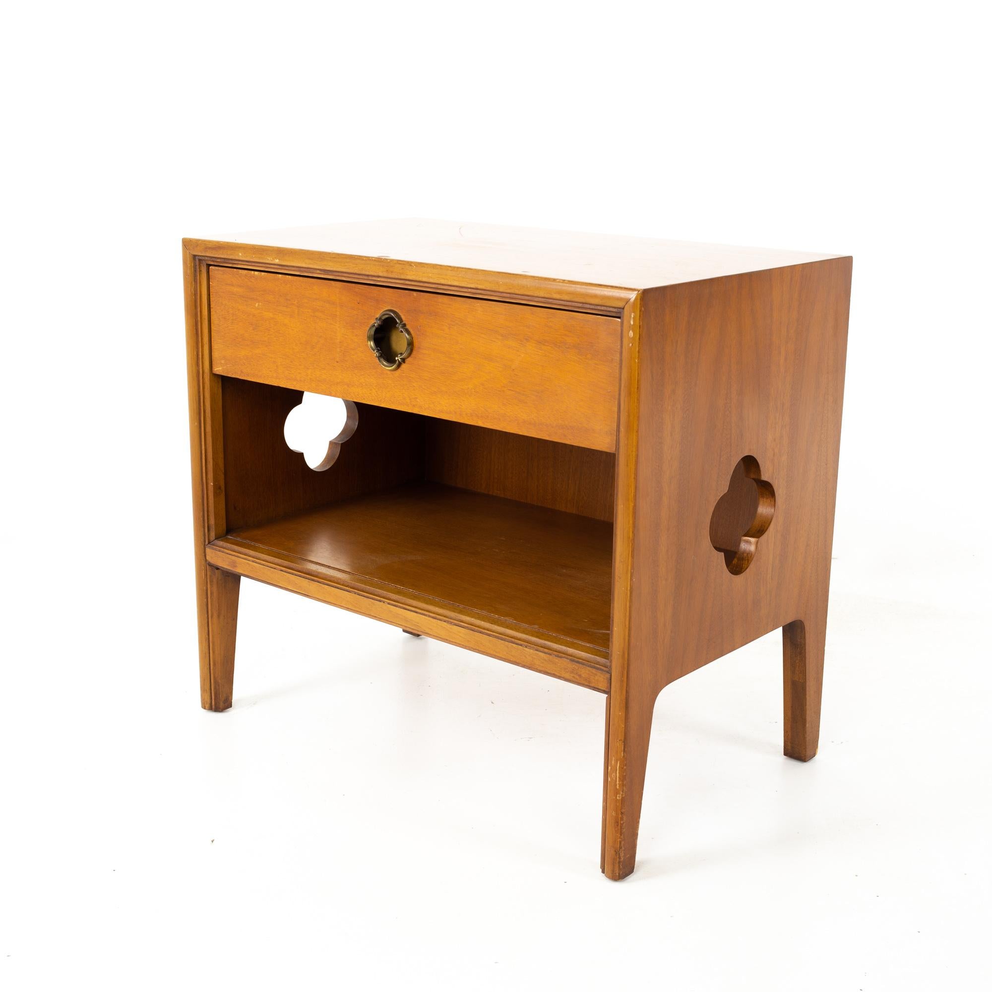 Late 20th Century Kent Coffey Panorama Mid Century Walnut and Brass Nightstands, Pair