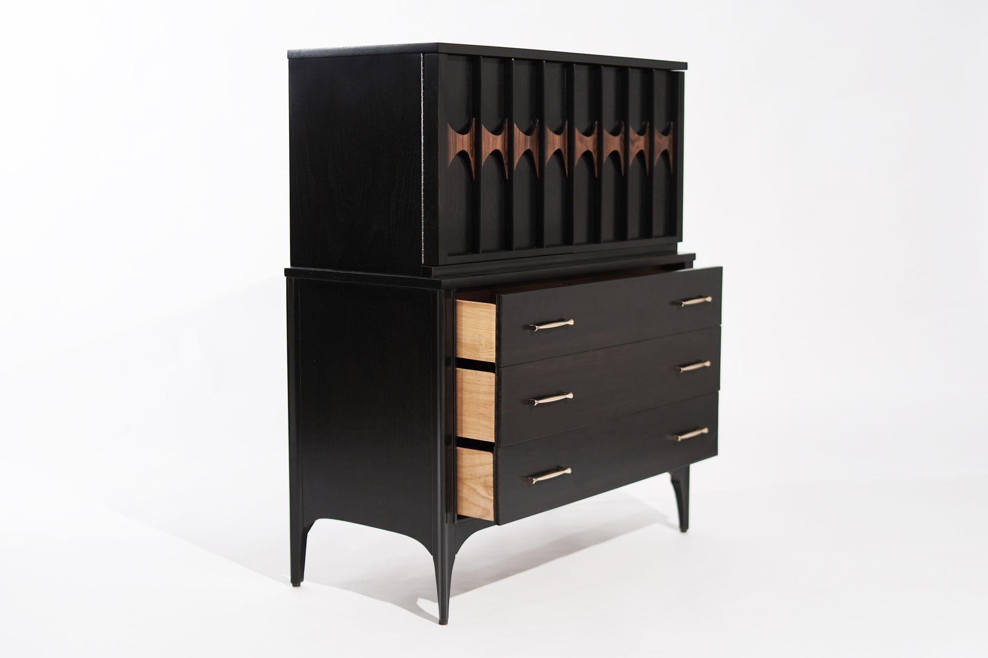 Brass Kent Coffey Perspecta Collection Walnut and Rosewood Chest of Drawers, C. 1950s For Sale
