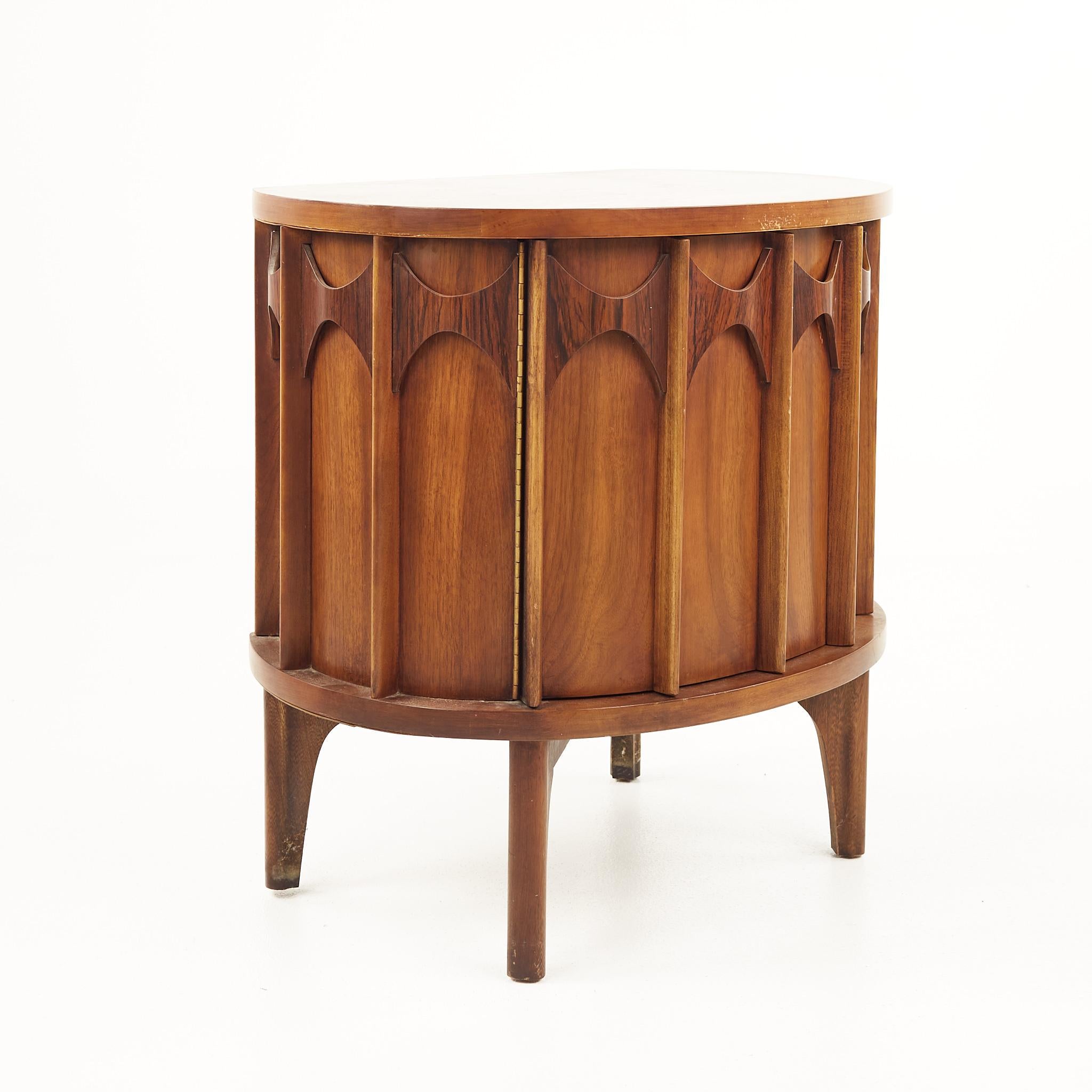 Mid-Century Modern Kent Coffey Perspecta Mcm Semi Round Walnut and Rosewood Nightstands, a Pair