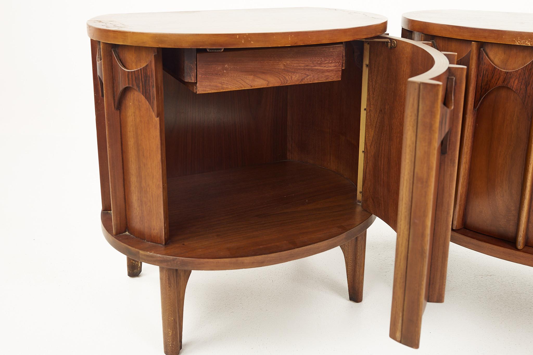 Late 20th Century Kent Coffey Perspecta Mcm Semi Round Walnut and Rosewood Nightstands, a Pair