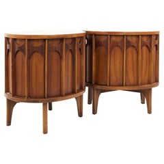 Kent Coffey Perspecta Mcm Semi Round Walnut and Rosewood Nightstands, a Pair