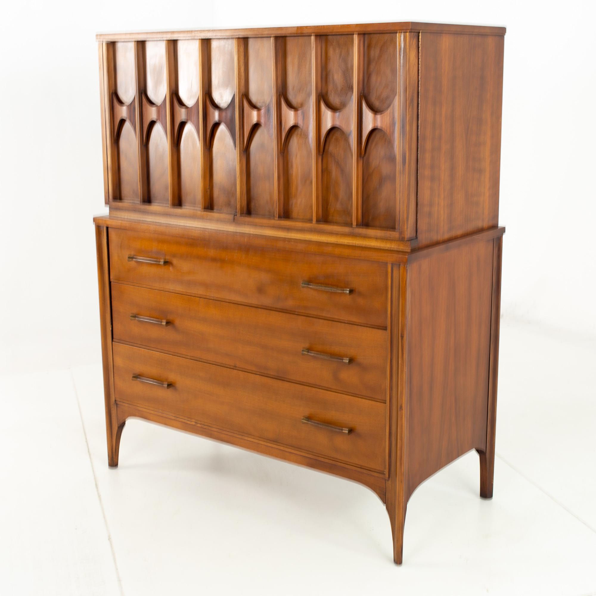 Mid-Century Modern Kent Coffey Perspecta MCM Walnut and Rosewood Armoire Gentlemans Chest Highboy