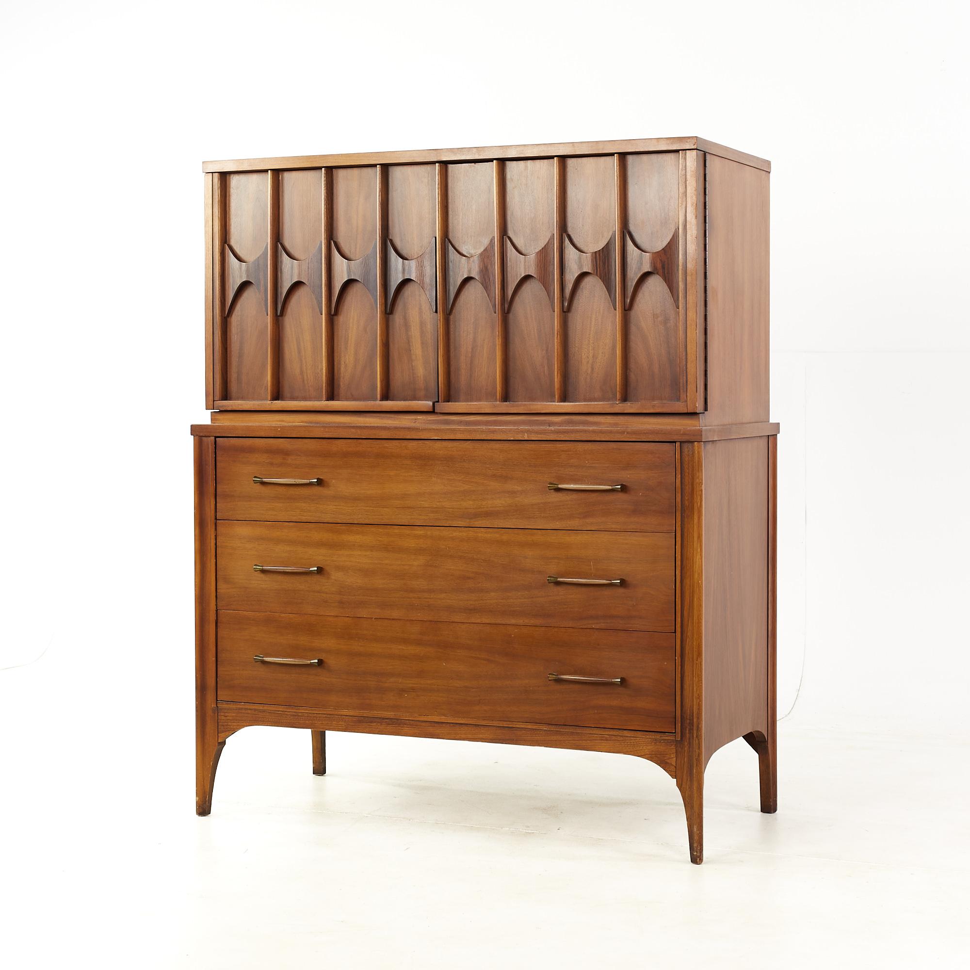 Mid-Century Modern Kent Coffey Perspecta MCM Walnut and Rosewood Armoire Gentlemans Chest Highboy