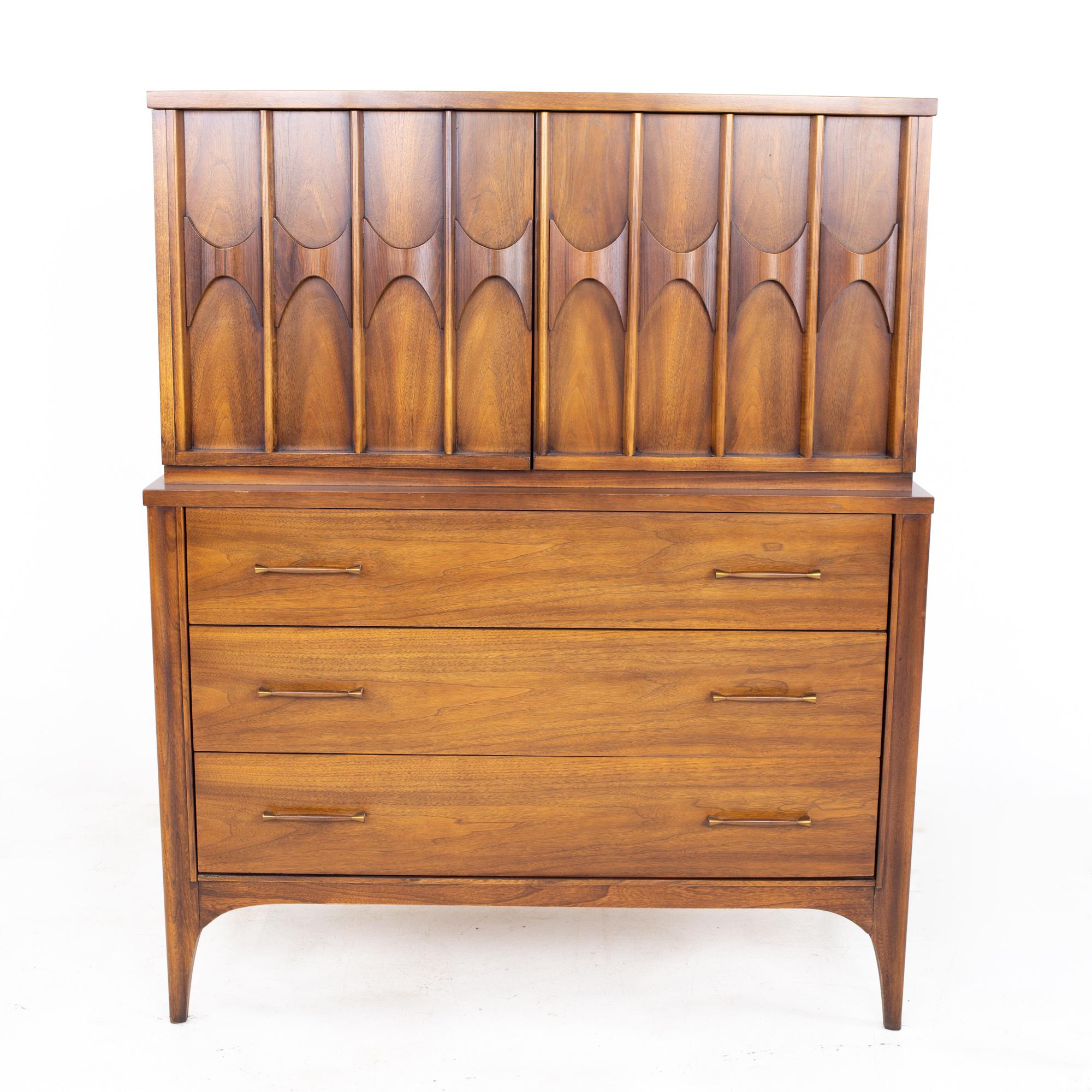 Mid-Century Modern Kent Coffey Perspecta MCM Walnut and Rosewood Armoire Gentlemans Chest Highboy