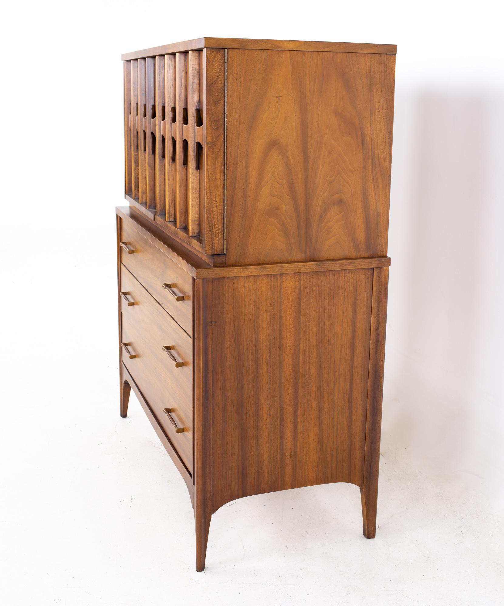 American Kent Coffey Perspecta MCM Walnut and Rosewood Armoire Gentlemans Chest Highboy