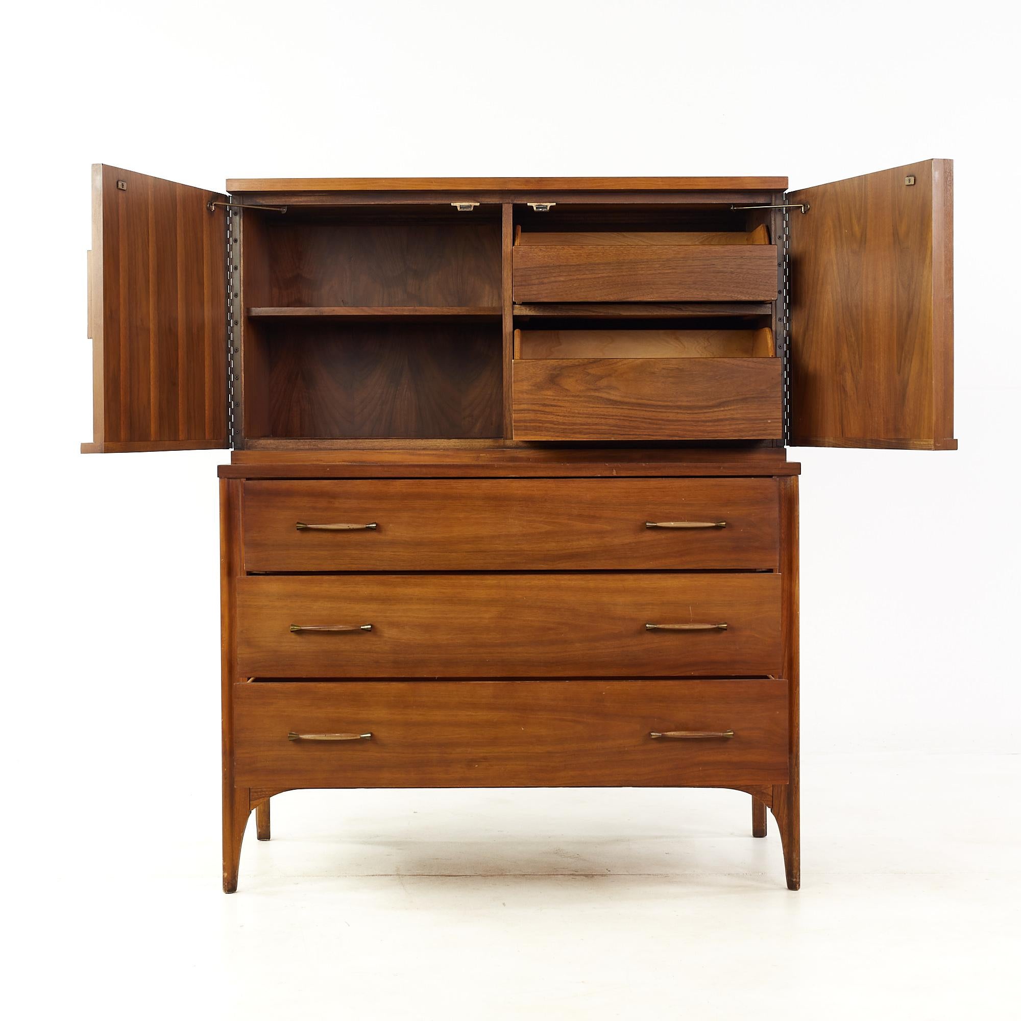 Late 20th Century Kent Coffey Perspecta MCM Walnut and Rosewood Armoire Gentlemans Chest Highboy