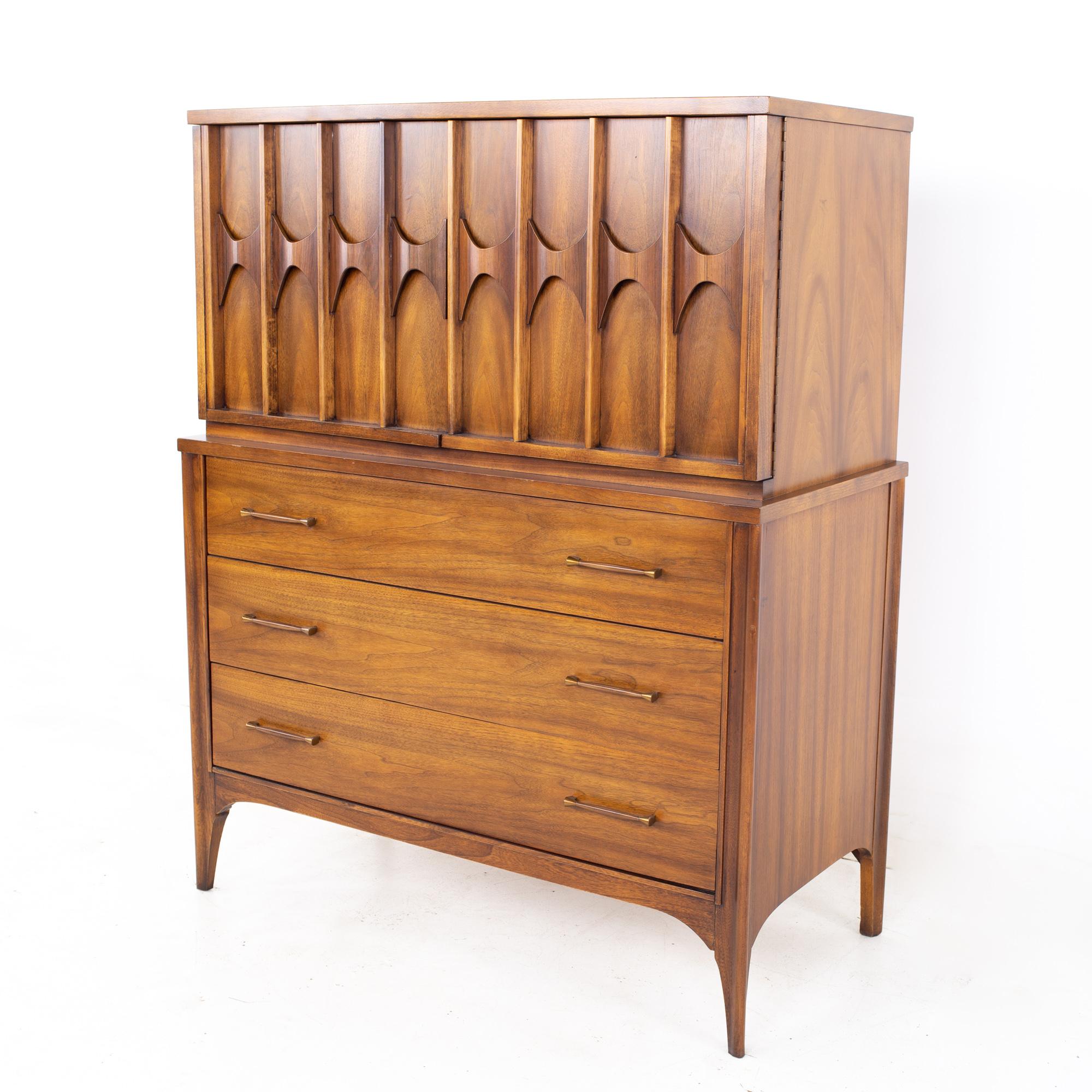 Late 20th Century Kent Coffey Perspecta MCM Walnut and Rosewood Armoire Gentlemans Chest Highboy
