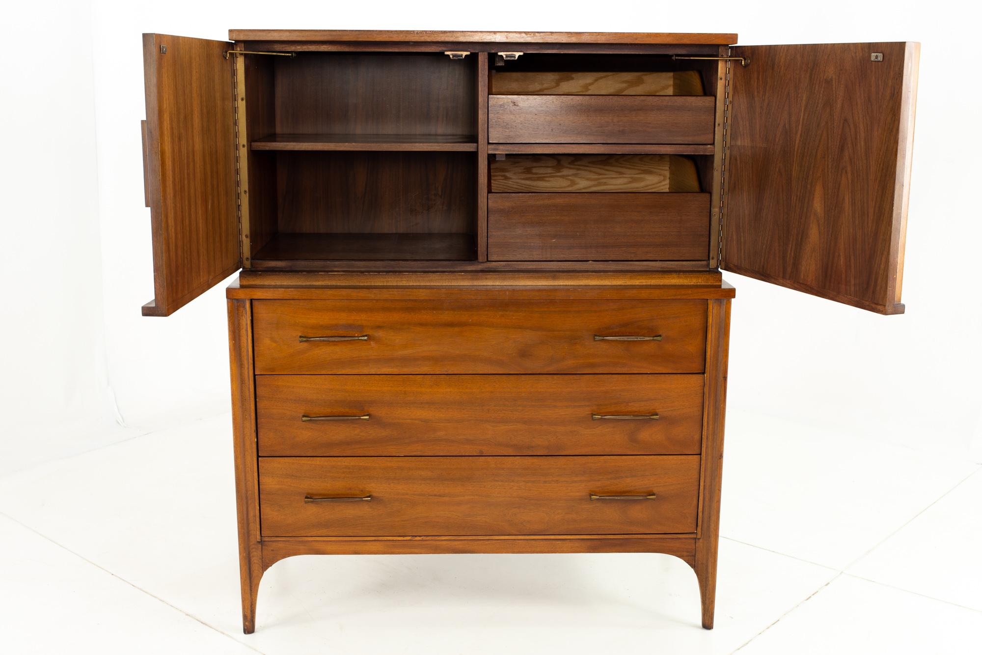 Kent Coffey Perspecta MCM Walnut and Rosewood Armoire Gentlemans Chest Highboy 2