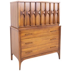 Kent Coffey Perspecta MCM Walnut and Rosewood Armoire Gentlemans Chest Highboy