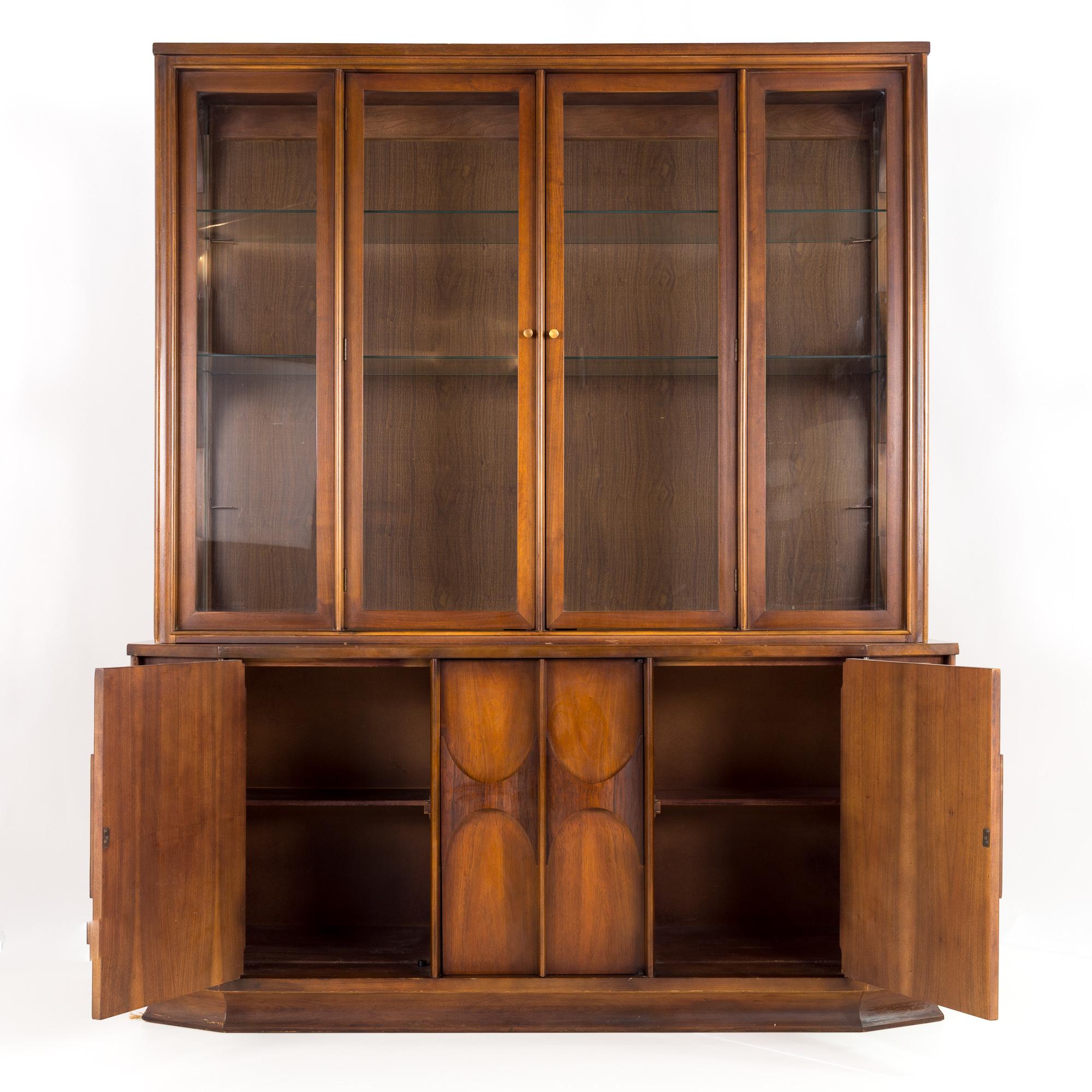 Kent Coffey Perspecta mid century walnut and rosewood China cabinet sideboard buffet and hutch

The base unit is 66 long x 20 deep x 30 high. The hutch is 62 long x 16 deep x 48 high for a total combined height of 78 inches when put