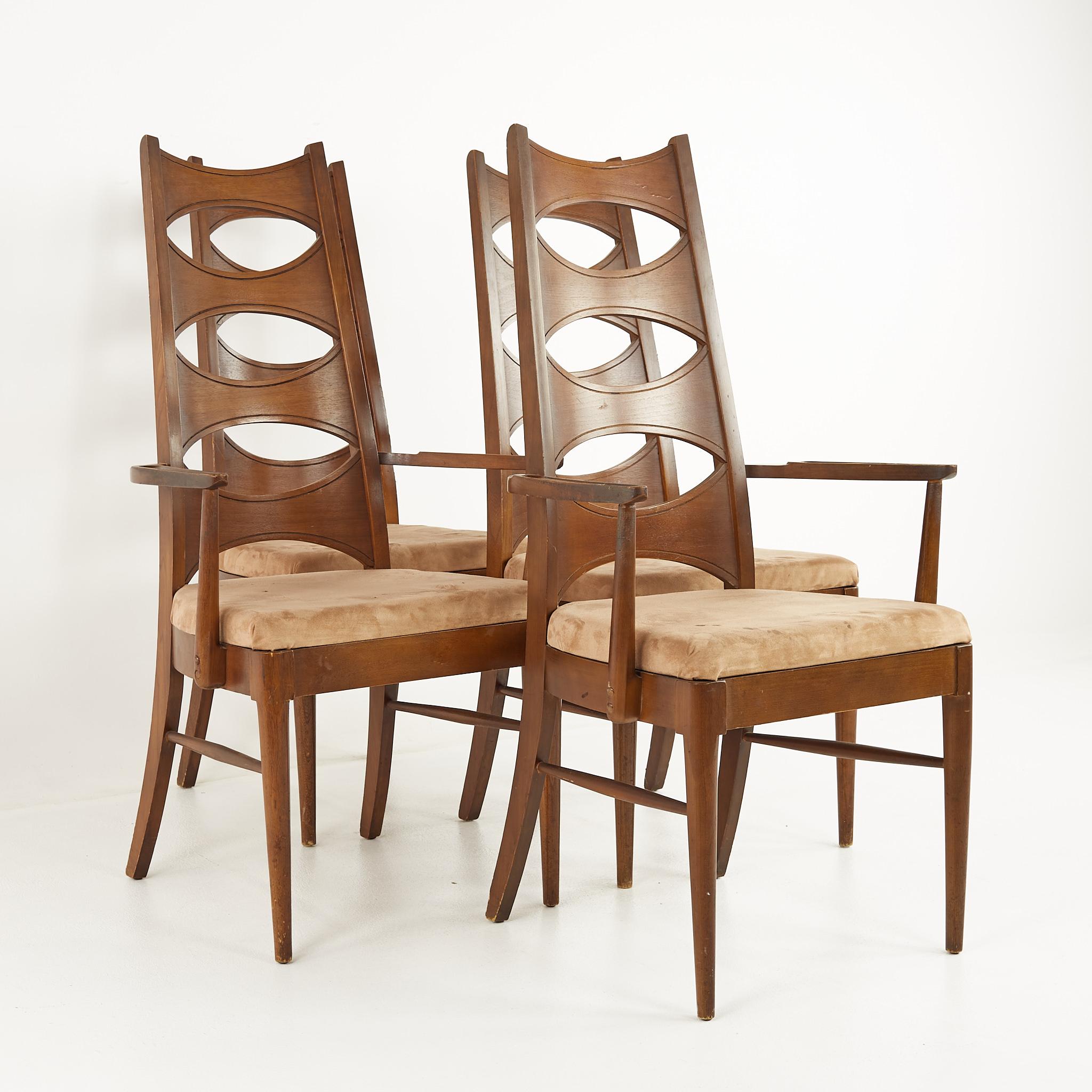 Mid-Century Modern Kent Coffey Perspecta Mid Century Cats Eye Walnut Dining Chairs, Set of 12