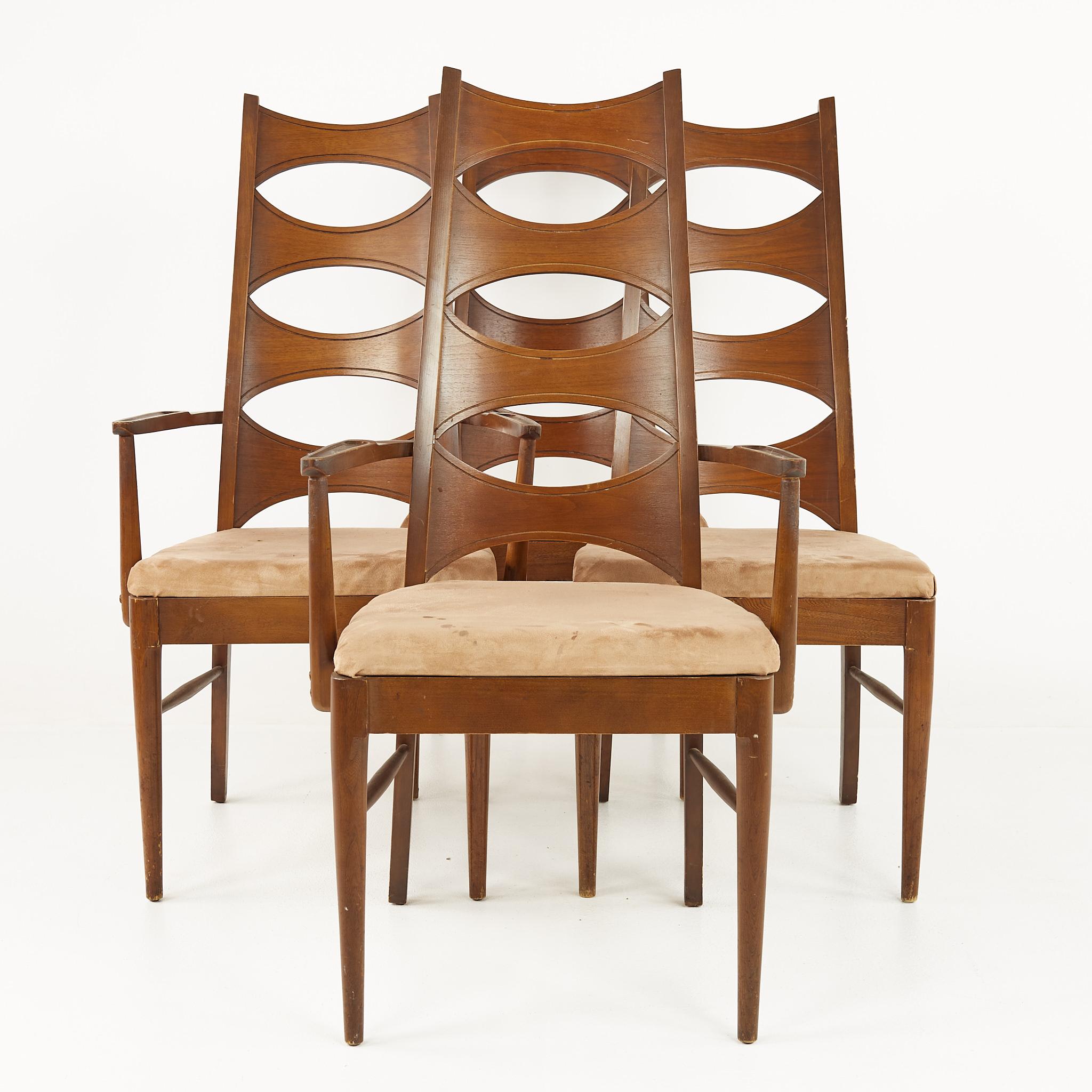 American Kent Coffey Perspecta Mid Century Cats Eye Walnut Dining Chairs, Set of 12