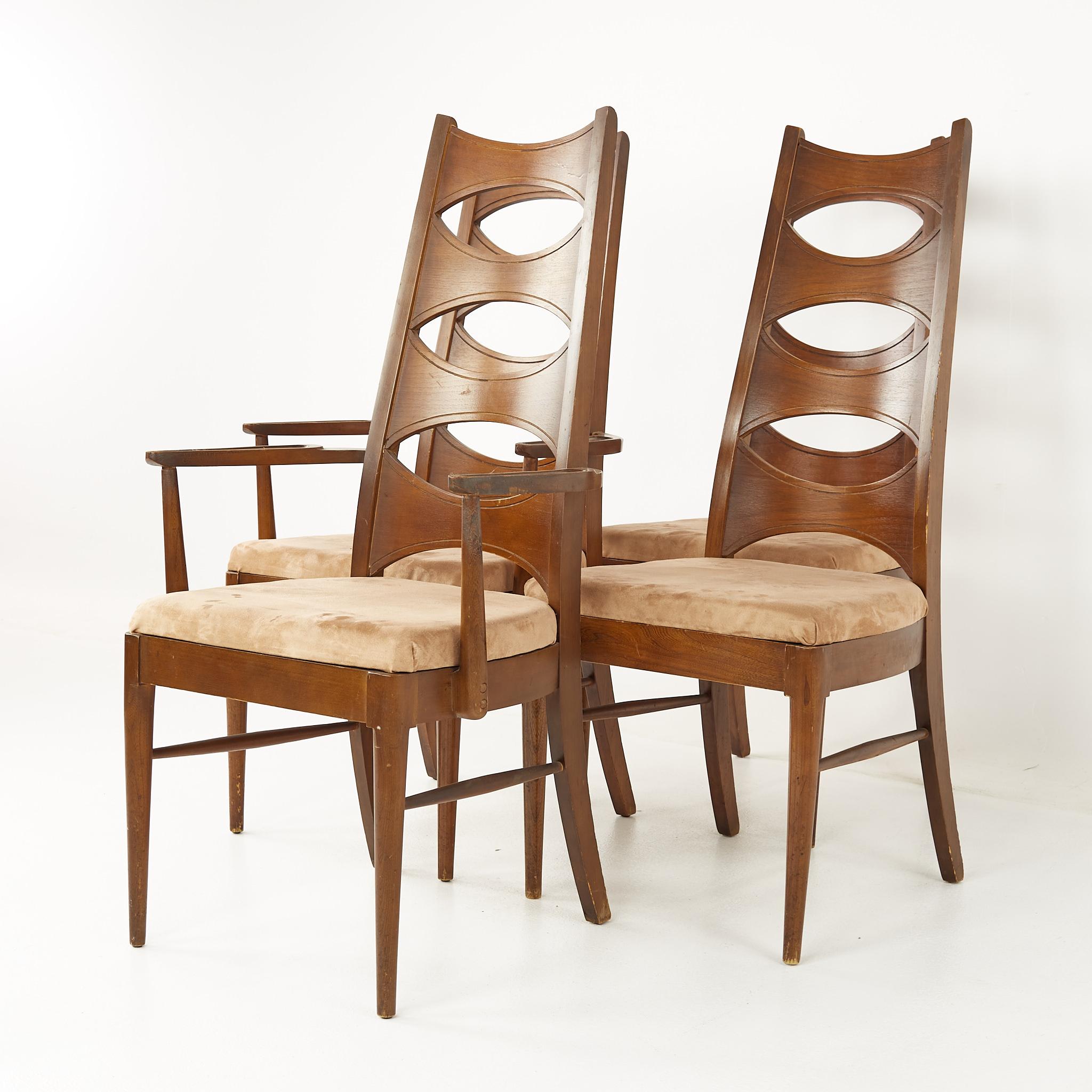 Kent Coffey Perspecta Mid Century Cats Eye Walnut Dining Chairs, Set of 12 In Good Condition In Countryside, IL