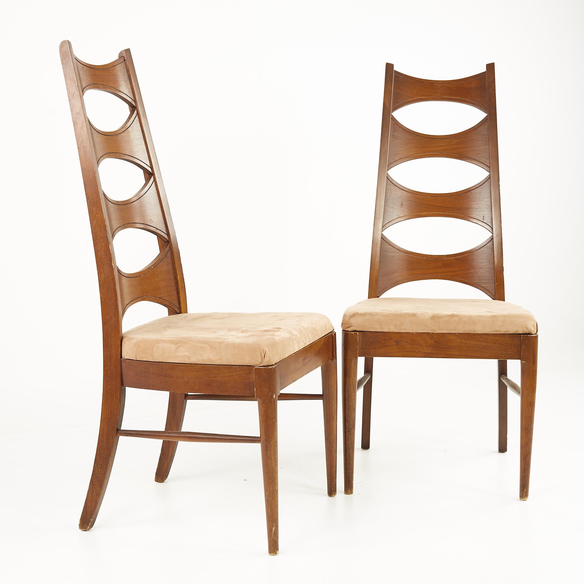 Late 20th Century Kent Coffey Perspecta Mid Century Cats Eye Walnut Dining Chairs, Set of 12