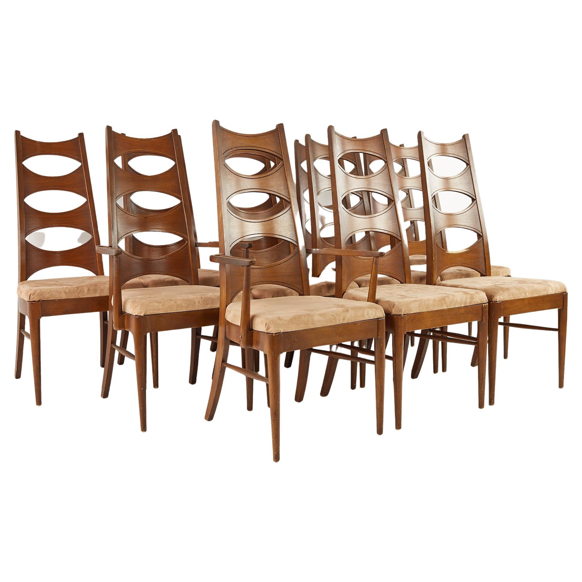 Kent Coffey Perspecta Mid Century Cats Eye Walnut Dining Chairs, Set of 12