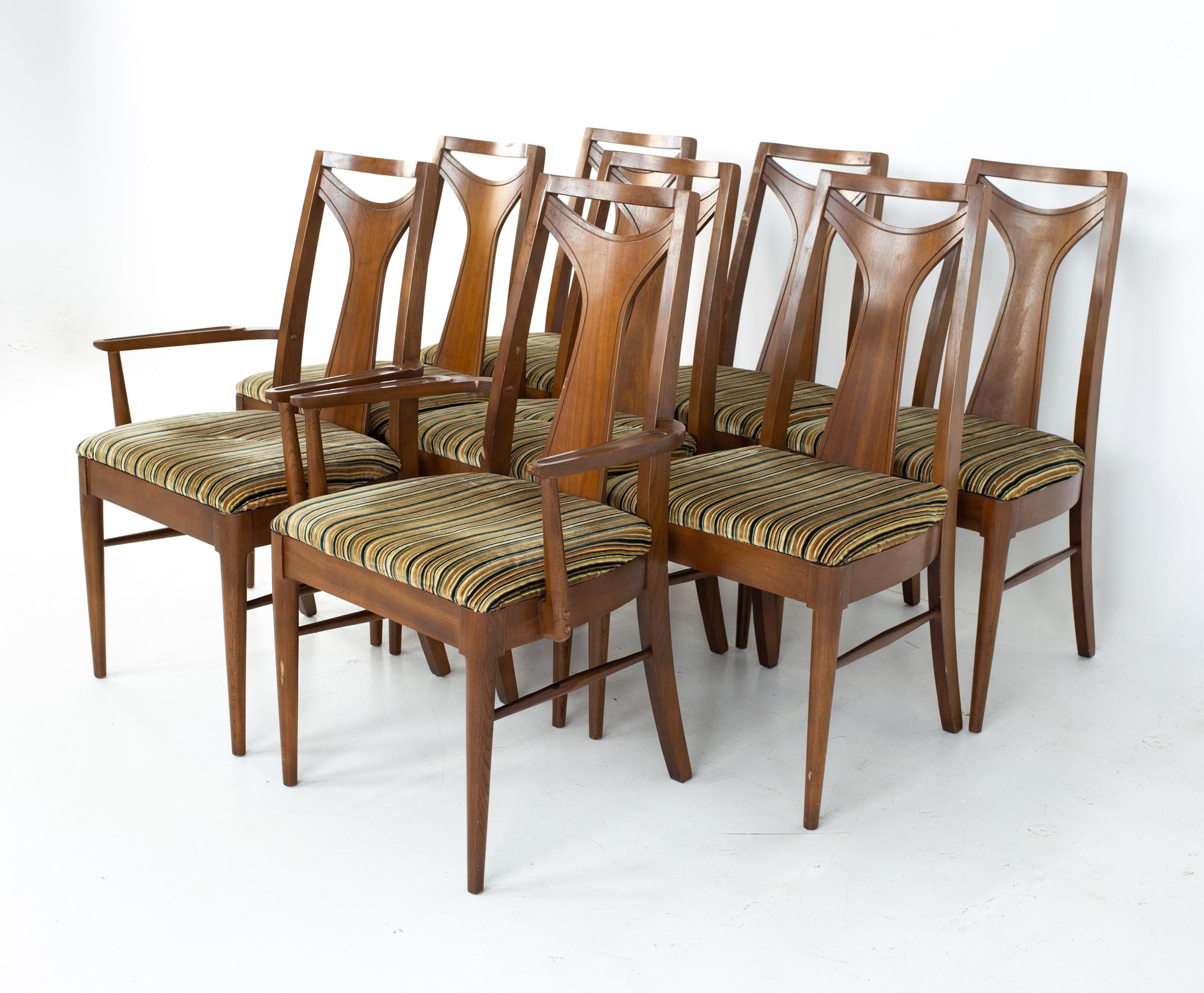 Kent Coffey Perspecta Mid Century dining chairs, set of 8
Each chair measures: 22.25 wide x 19 deep x 37 high, with a seat height of 18 inches

All pieces of furniture can be had in what we call restored vintage condition. That means the piece is