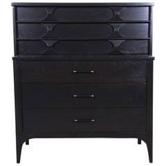 Kent Coffey Perspecta Mid-Century Modern Ebonized Highboy Dresser