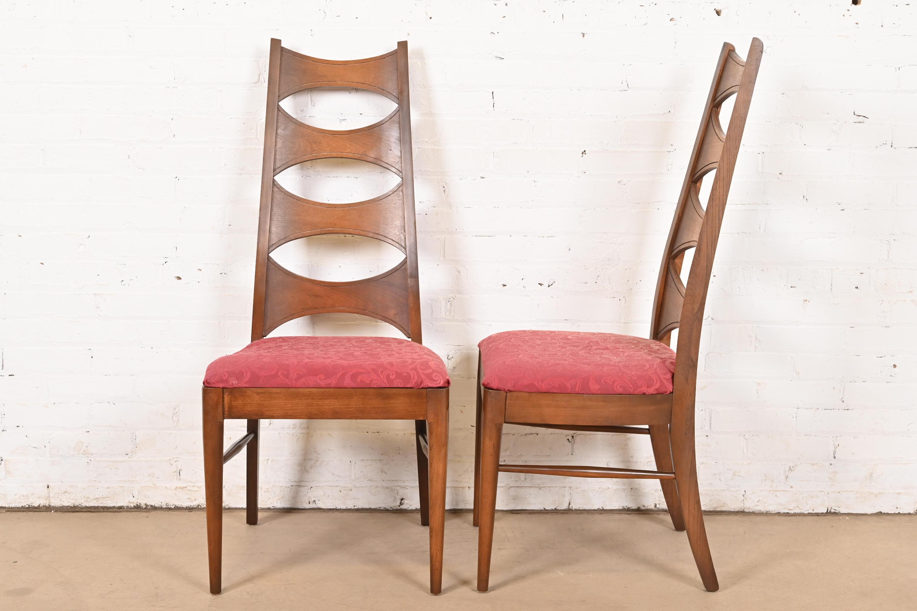 Kent Coffey Perspecta Mid-Century Modern Sculpted Walnut High Back Dining Chairs 4