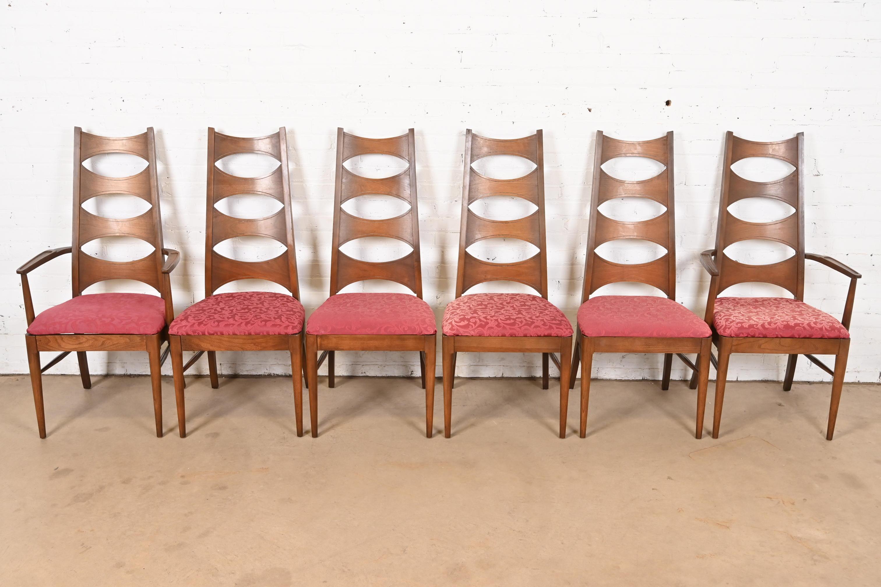 American Kent Coffey Perspecta Mid-Century Modern Sculpted Walnut High Back Dining Chairs