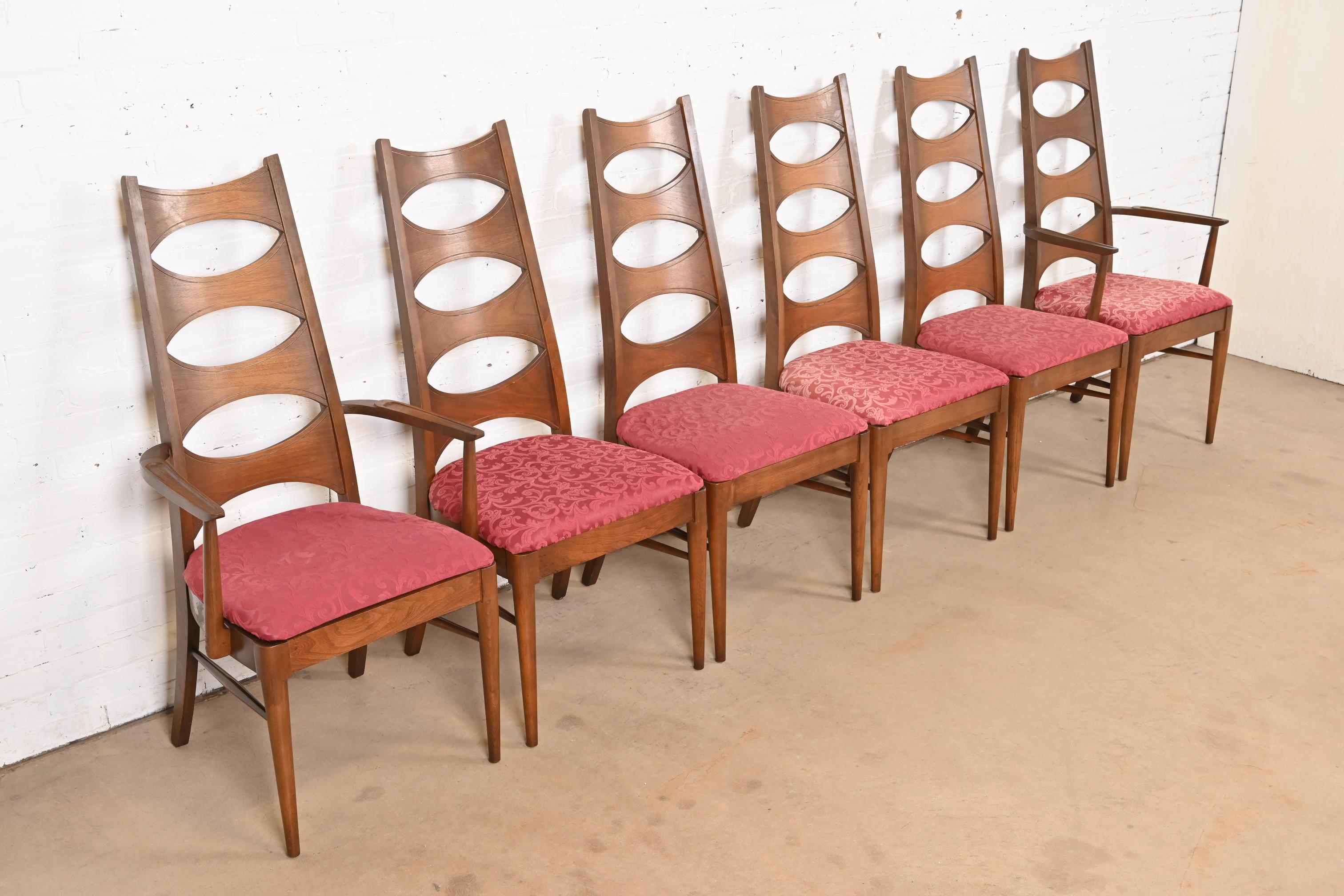 Mid-20th Century Kent Coffey Perspecta Mid-Century Modern Sculpted Walnut High Back Dining Chairs
