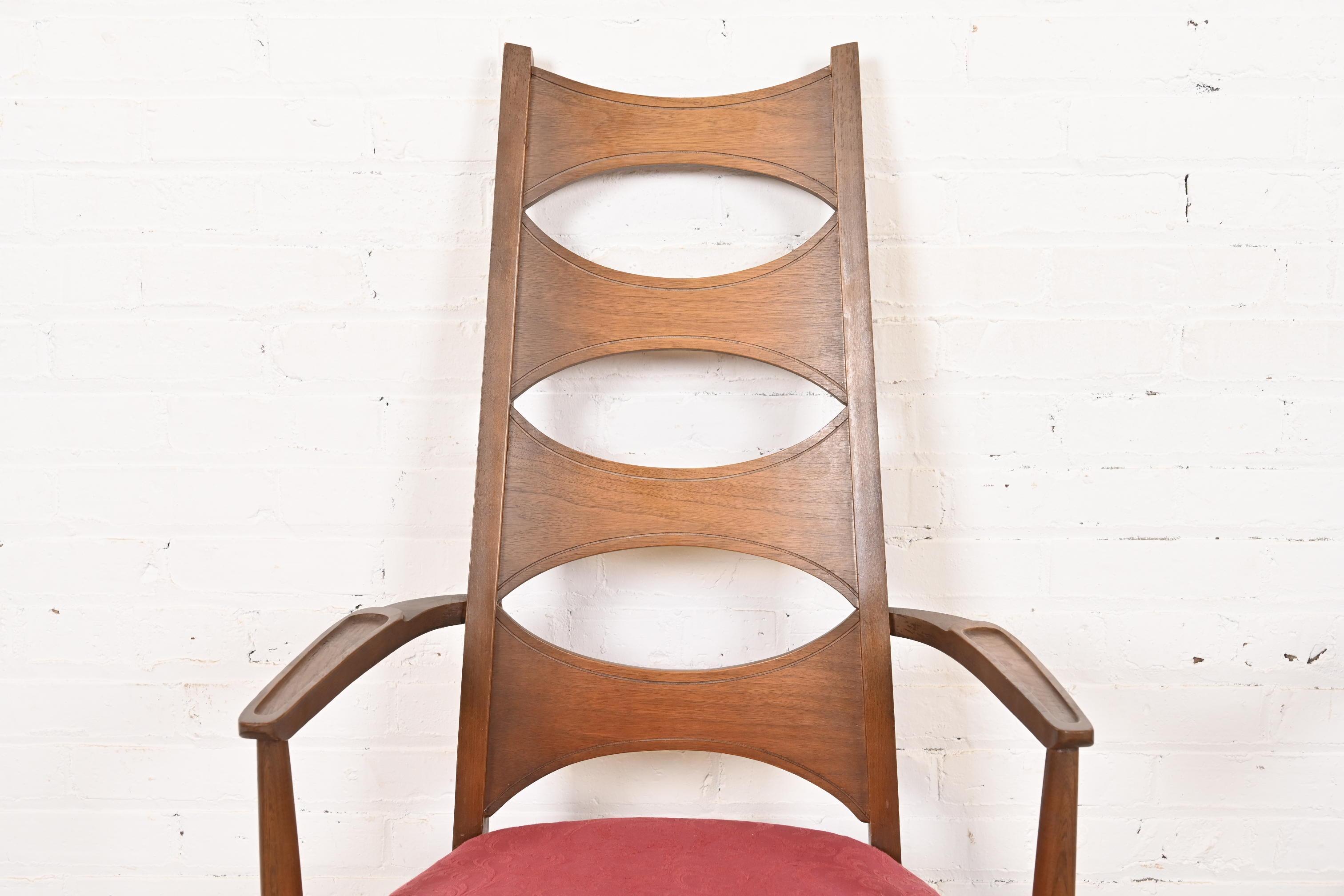 Kent Coffey Perspecta Mid-Century Modern Sculpted Walnut High Back Dining Chairs 2