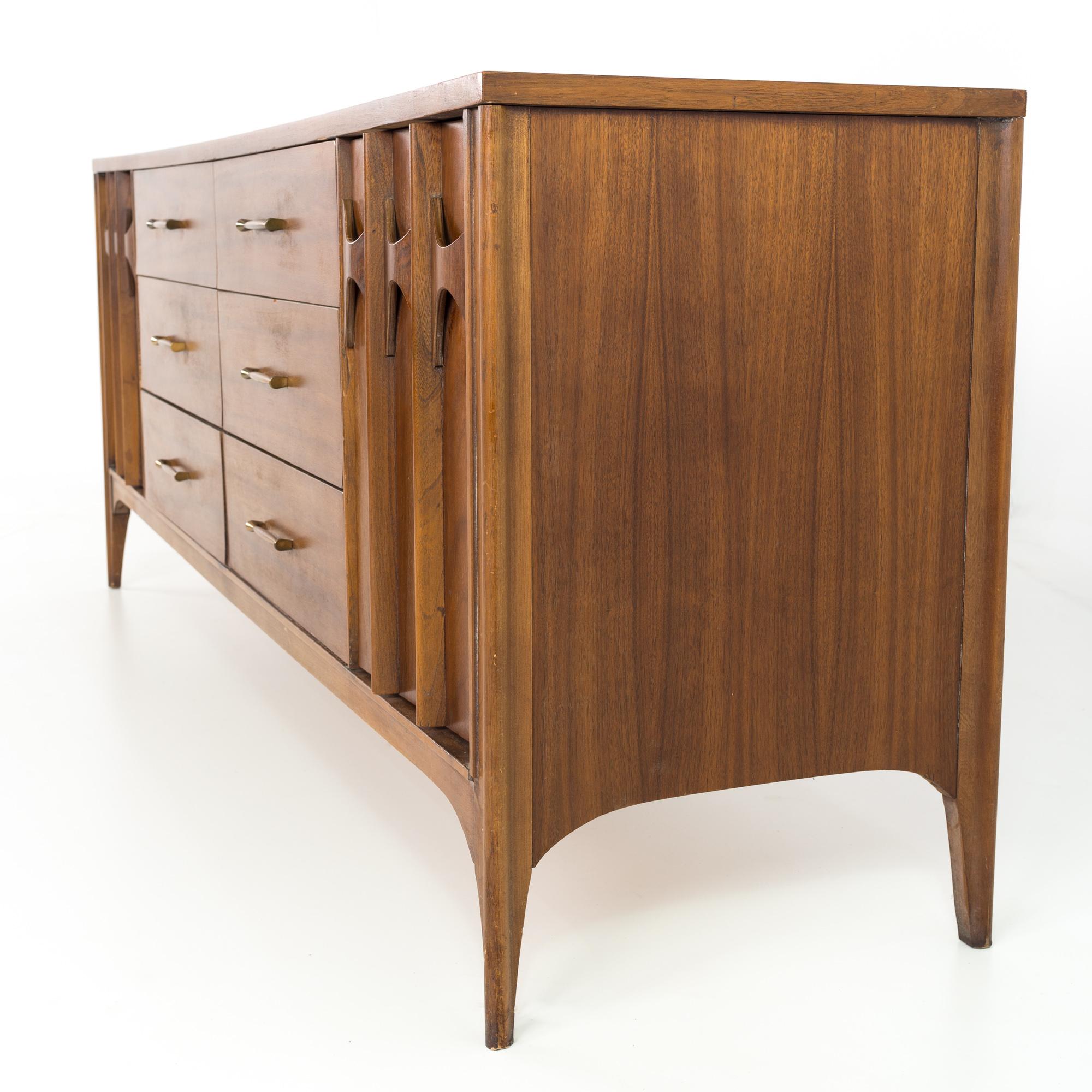 Mid-Century Modern Kent Coffey Perspecta Mid Century Rosewood and Walnut 12 Drawer Lowboy Dresser