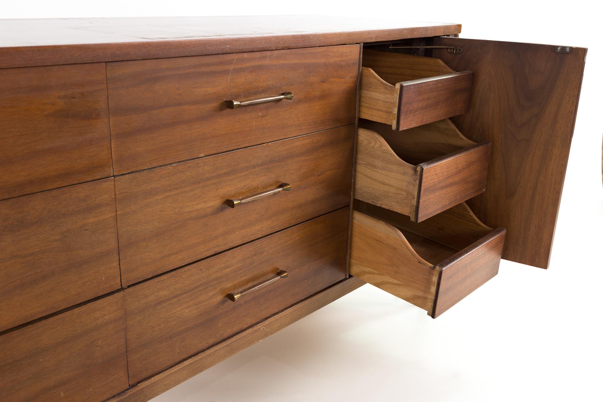 American Kent Coffey Perspecta Mid Century Rosewood and Walnut 12 Drawer Lowboy Dresser