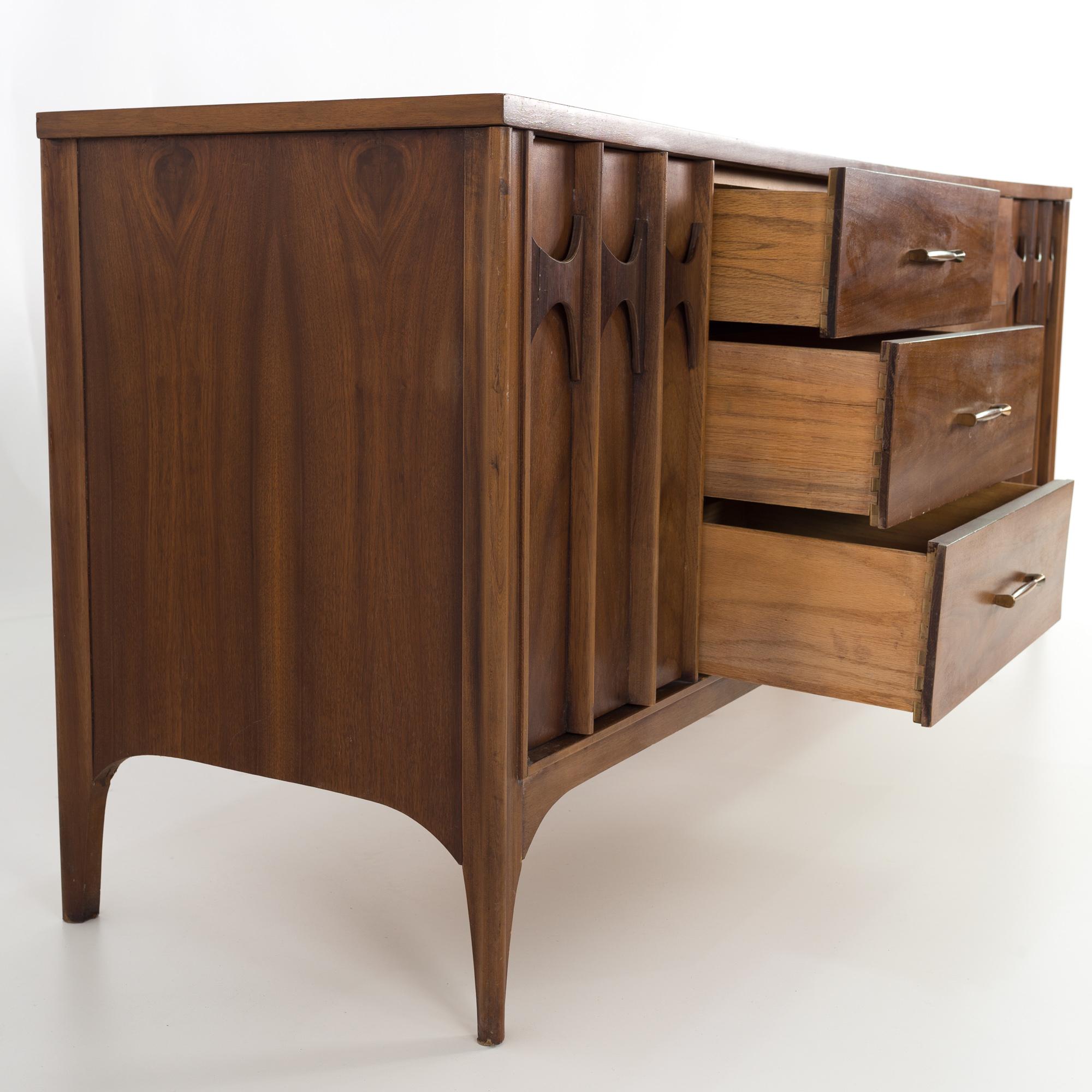 Kent Coffey Perspecta Mid Century Rosewood and Walnut 12 Drawer Lowboy Dresser 1