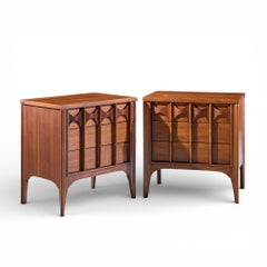 Kent Coffey Perspecta Mid Century Walnut and Rosewood 3-Drawer Nightstand - Pair
