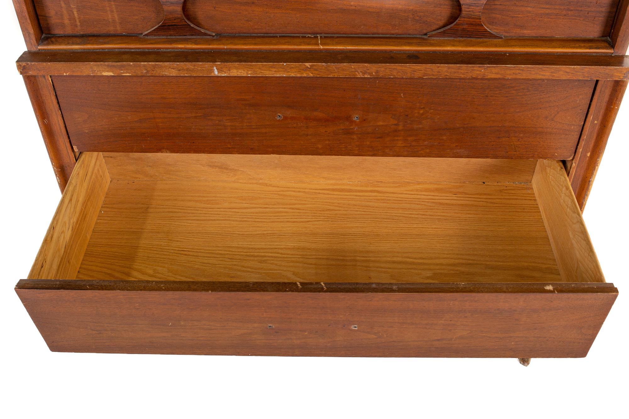 Kent Coffey Perspecta Mid Century Walnut and Rosewood 5 Drawer Highboy Dresser 2
