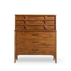 Kent Coffey Perspecta Mid Century Walnut and Rosewood 5 Drawer Highboy Dresser