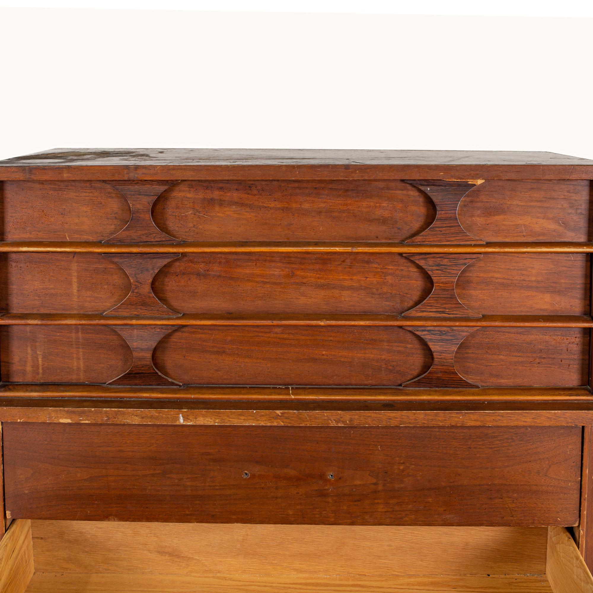 Kent Coffey Perspecta Mid Century Walnut and Rosewood 5 Drawer Highboy Dresser 1