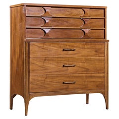 Kent Coffey Perspecta Mid Century Walnut and Rosewood 5 Drawer Highboy Dresser