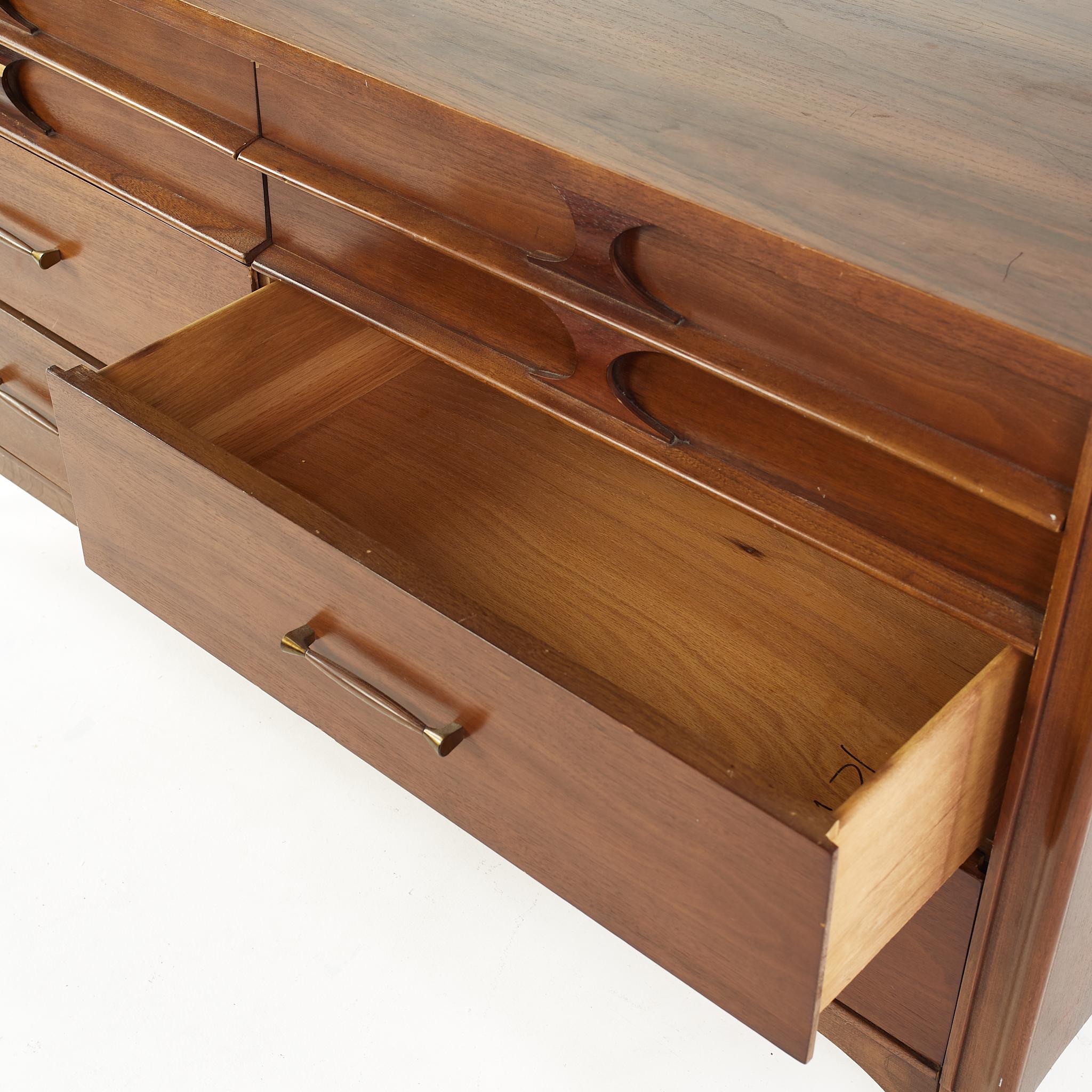 American Kent Coffey Perspecta Mid Century Walnut and Rosewood 6 Drawer Lowboy Dresser For Sale